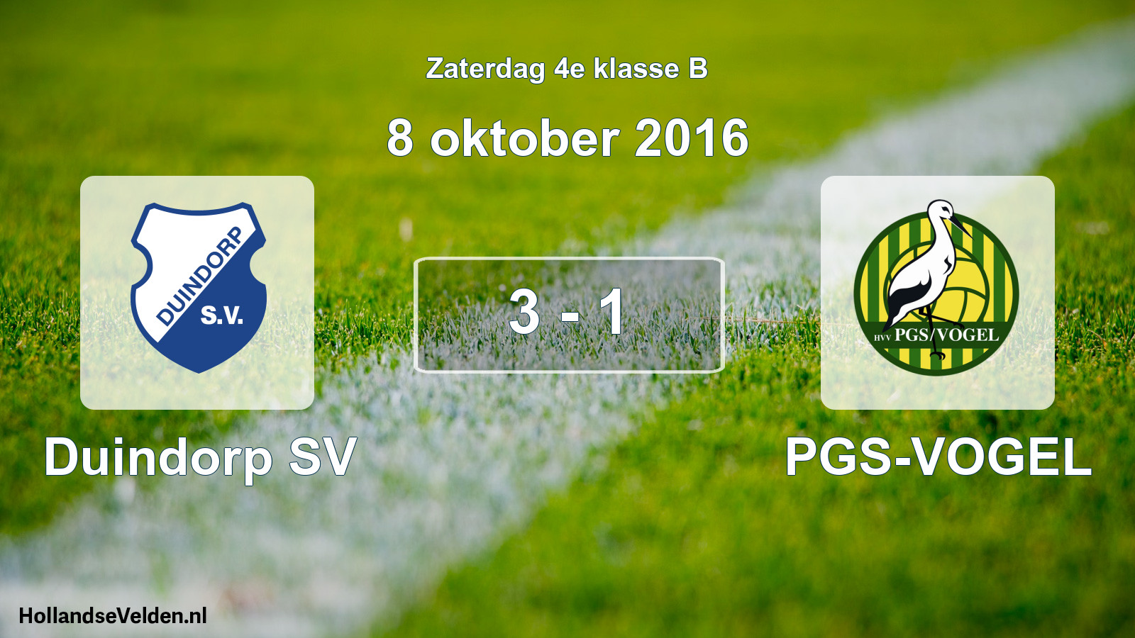 Total number of matches played: Duindorp SV - PGS-VOGEL 3 - 1 (8 October 2016)