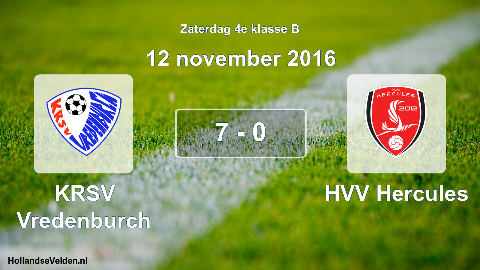 Total number of matches played: KRSV Vredenburch - HVV Hercules 7 - 0 (12 November 2016)