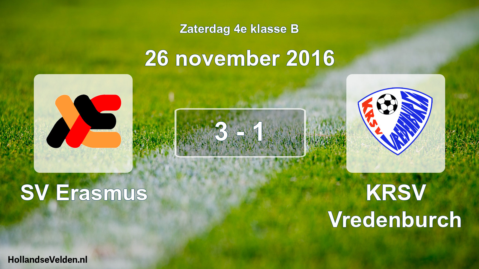 Total number of matches played: SV Erasmus - KRSV Vredenburch 3 - 1 (26 November 2016)