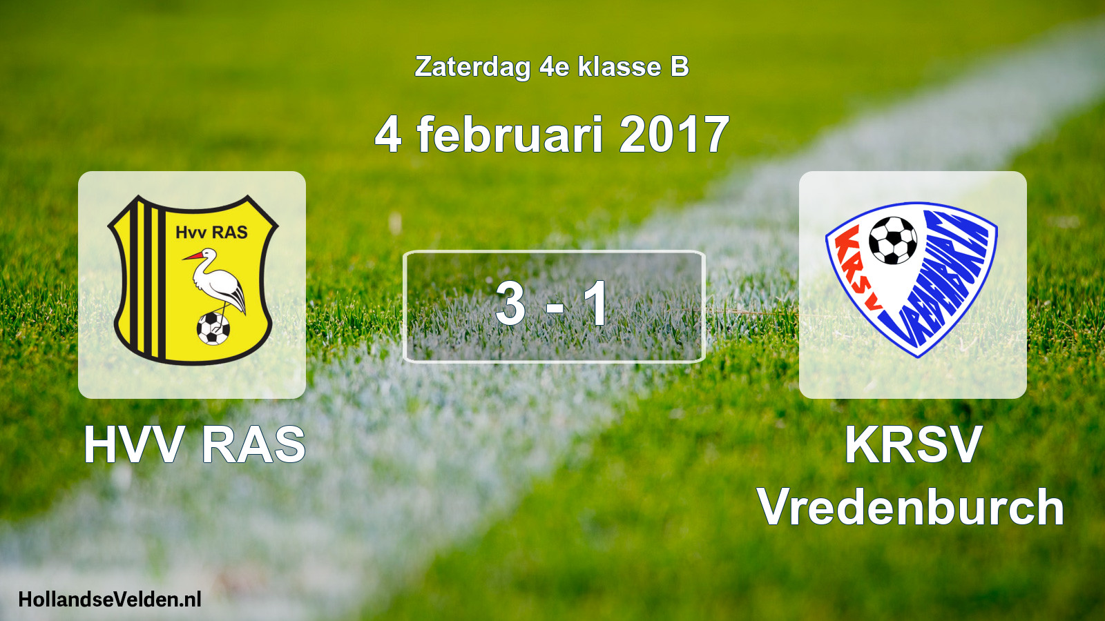 Total number of matches played: HVV RAS - KRSV Vredenburch 3 - 1 (4 February 2017)
