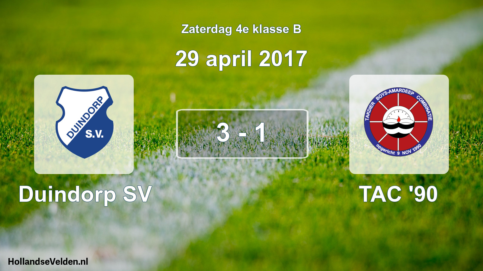 Total number of matches played: Duindorp SV - TAC '90 3 - 1 (29 April 2017)