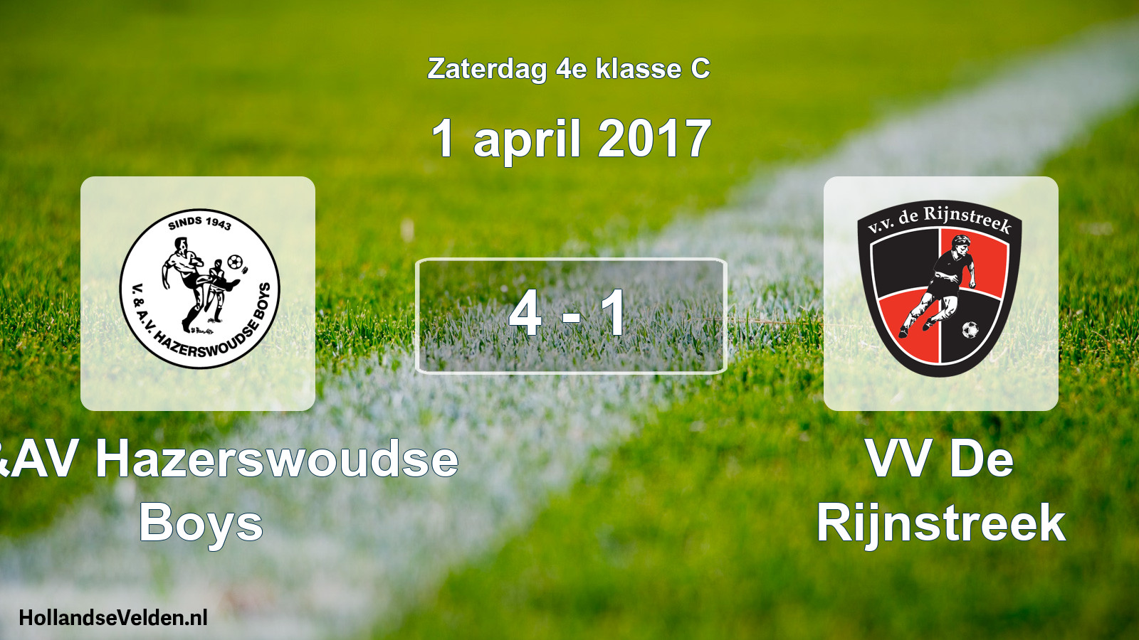Total number of matches played: V&AV Hazerswoudse Boys - VV De Rijnstreek 4 - 1 (1 April 2017)