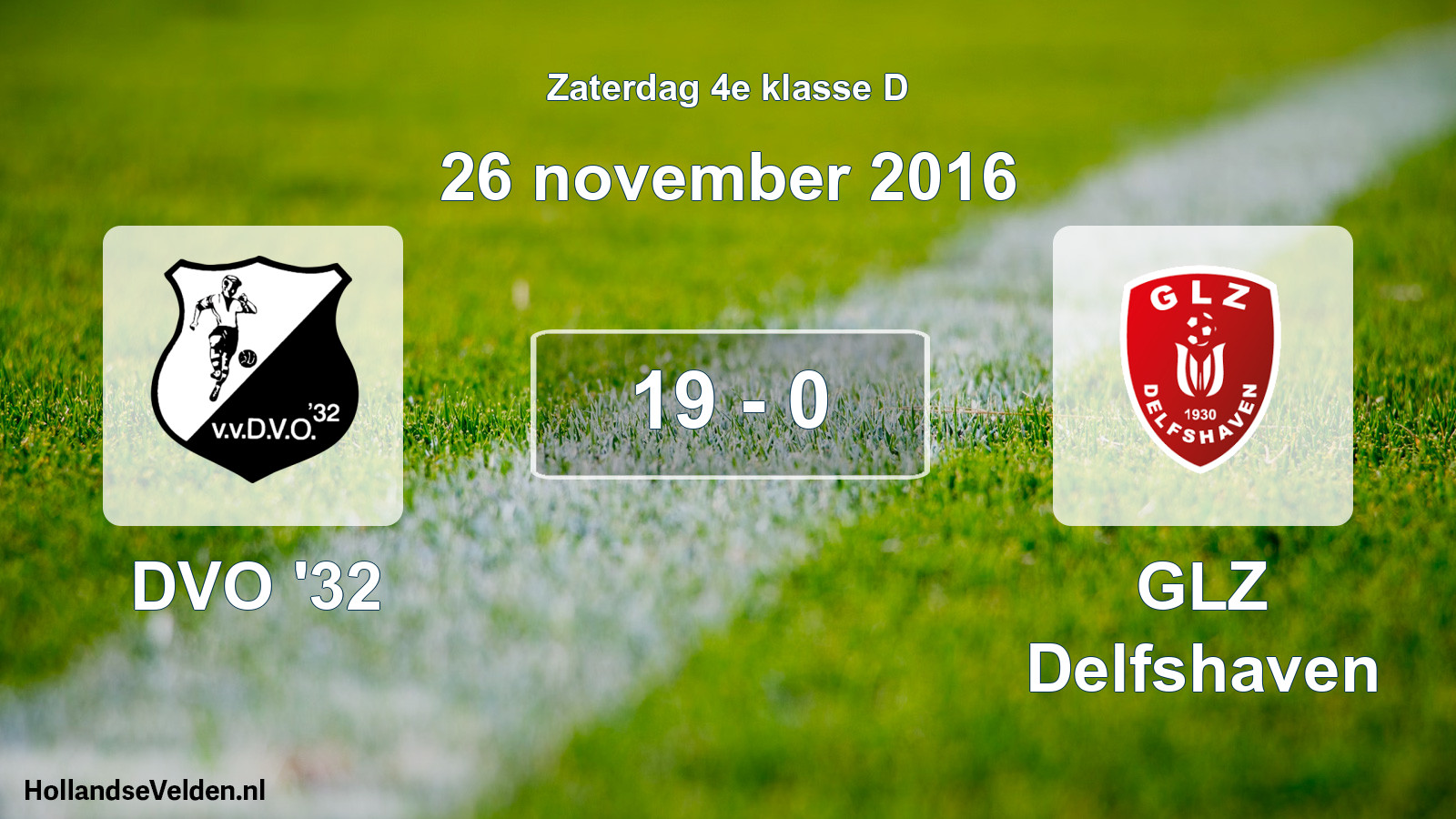 Total number of matches played: DVO '32 - GLZ Delfshaven 19 - 0 (26 November 2016)