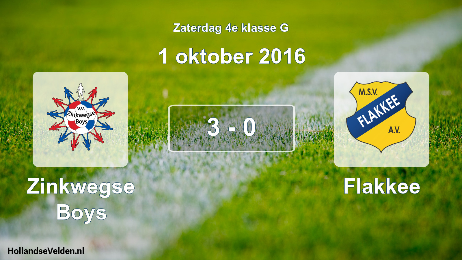 Total number of matches played: Zinkwegse Boys - Flakkee 3 - 0 (1 October 2016)