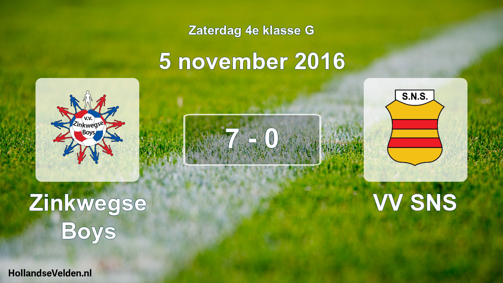 Total number of matches played: Zinkwegse Boys - VV SNS 7 - 0 (5 November 2016)