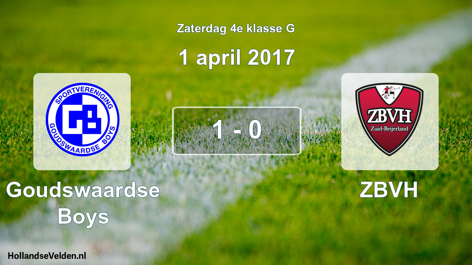 Total number of matches played: Goudswaardse Boys - ZBVH 1 - 0 (1 April 2017)