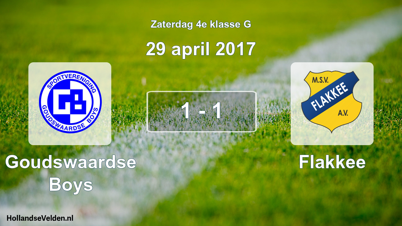 Total number of matches played: Goudswaardse Boys - Flakkee 1 - 1 (29 April 2017)