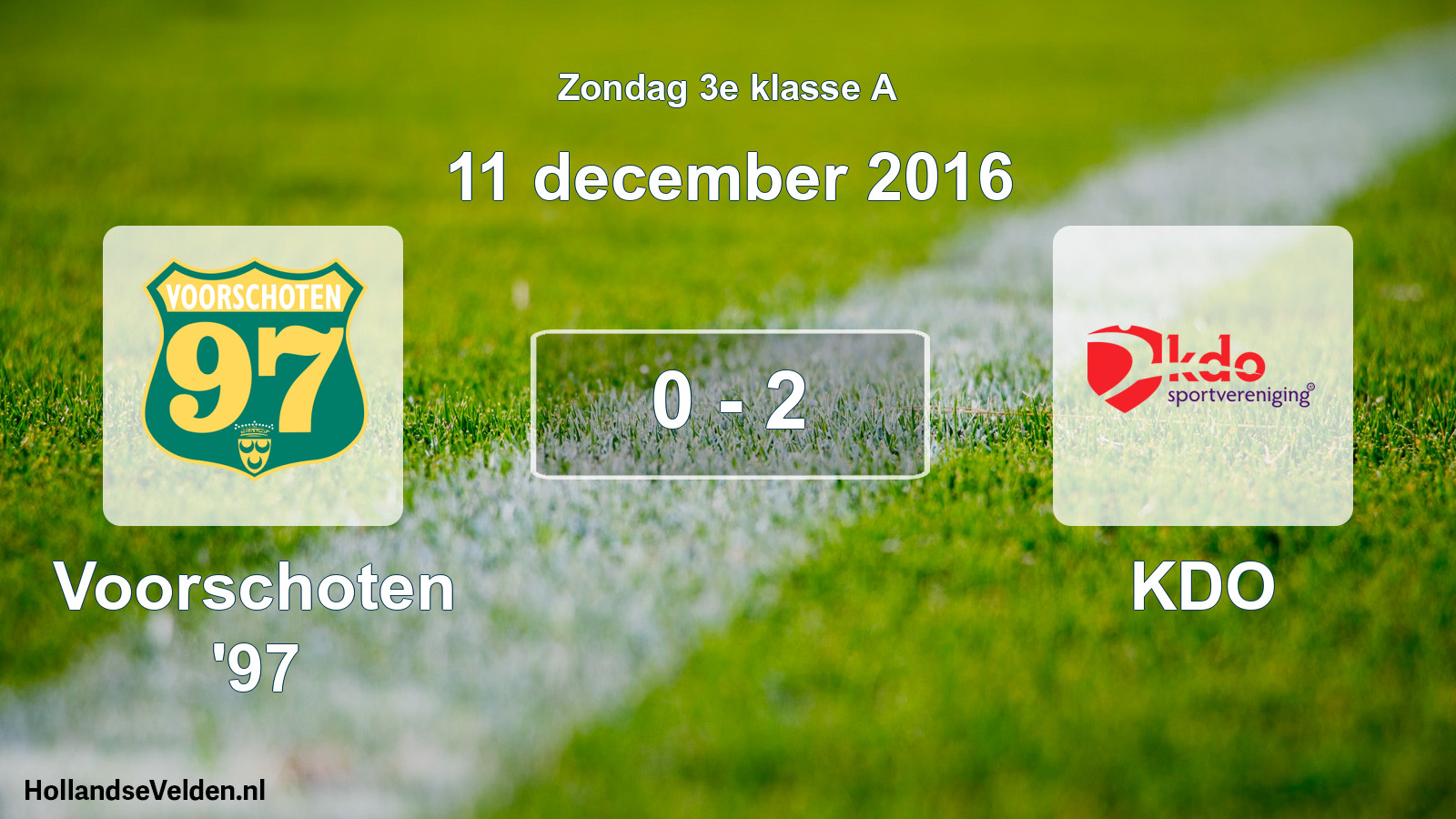 Total number of matches played: Voorschoten '97 - KDO 0 - 2 (11 December 2016)