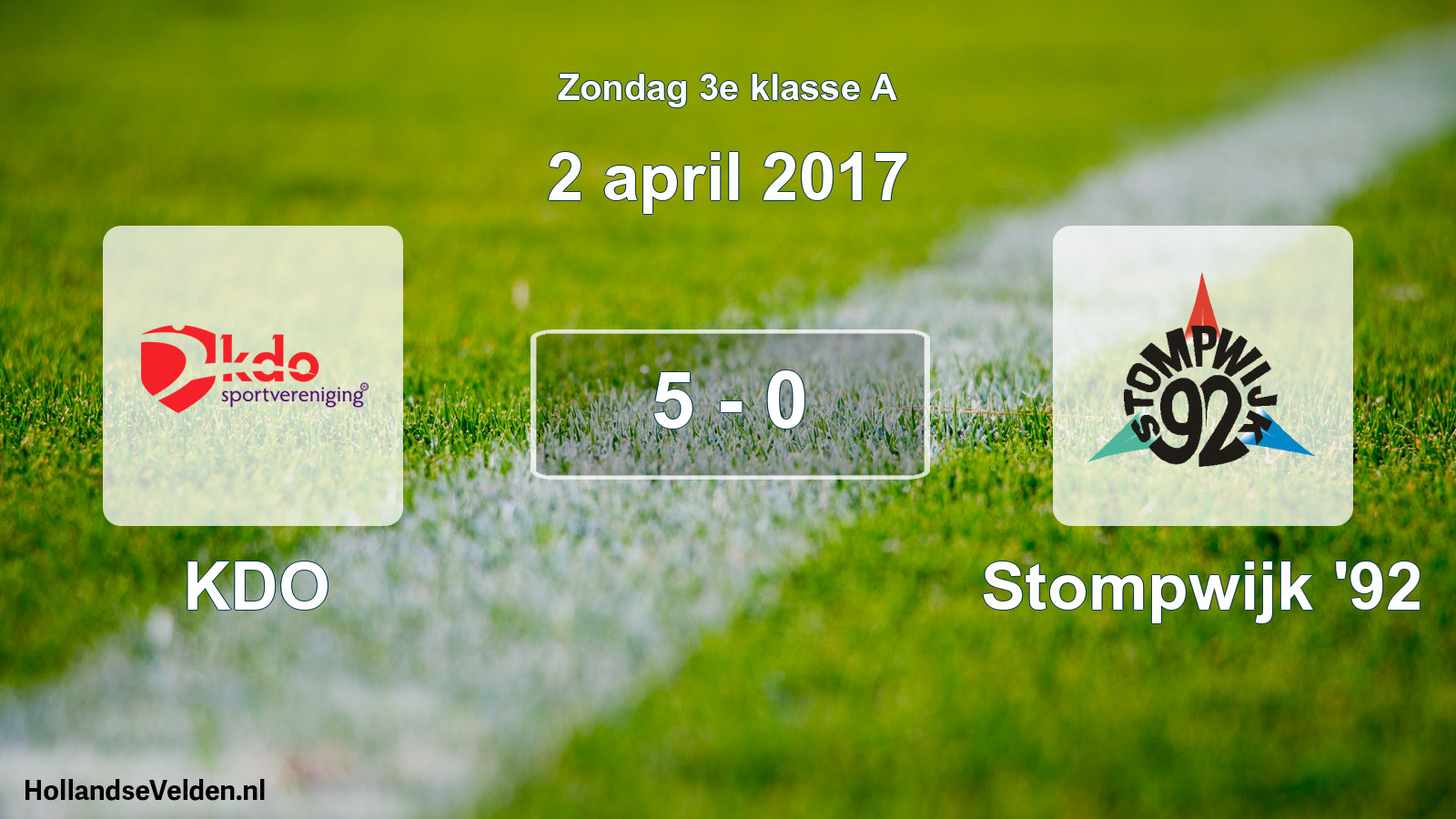 Total number of matches played: KDO - Stompwijk '92 5 - 0 (2 April 2017)