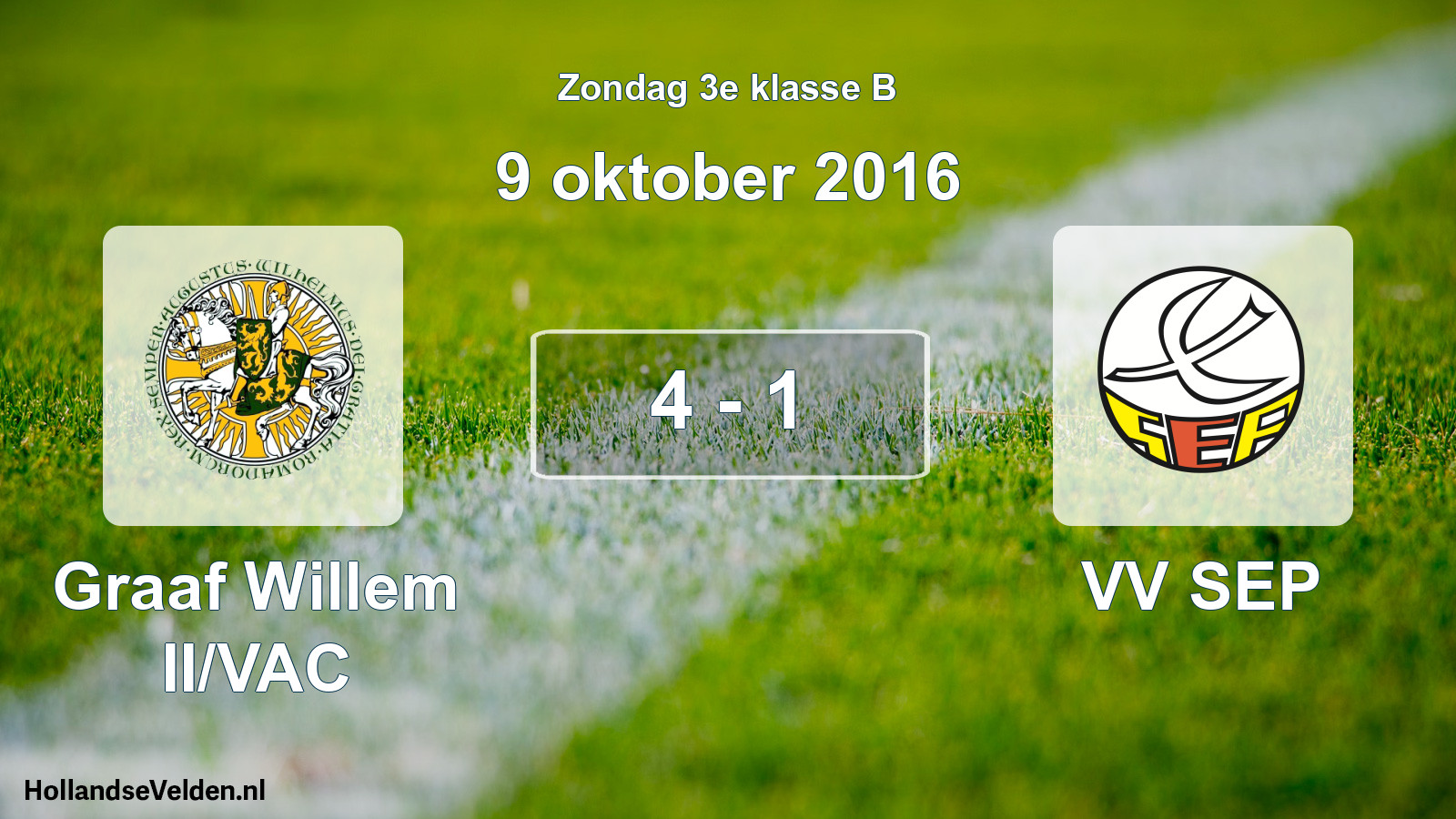 Total number of matches played: Graaf Willem II/VAC - VV SEP 4 - 1 (9 October 2016)