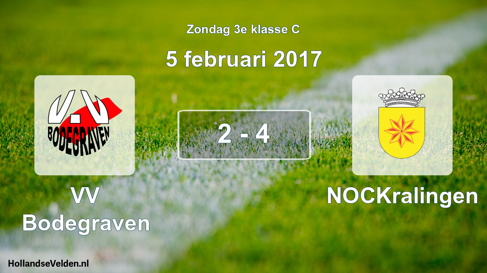 Total number of matches played: VV Bodegraven - NOCKralingen 2 - 4 (5 February 2017)