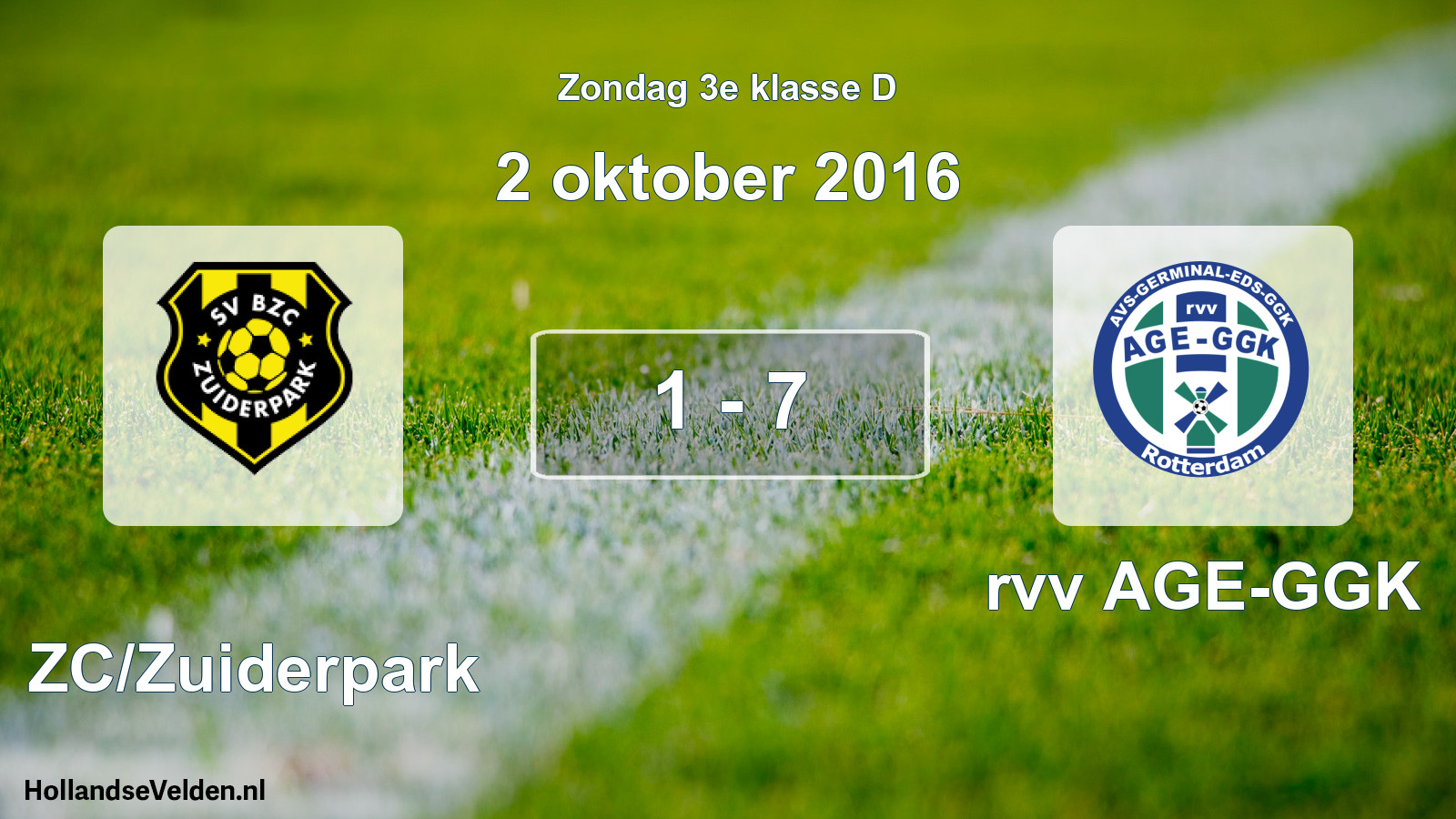 Total number of matches played: BZC/Zuiderpark - rvv AGE-GGK 1 - 7 (2 October 2016)