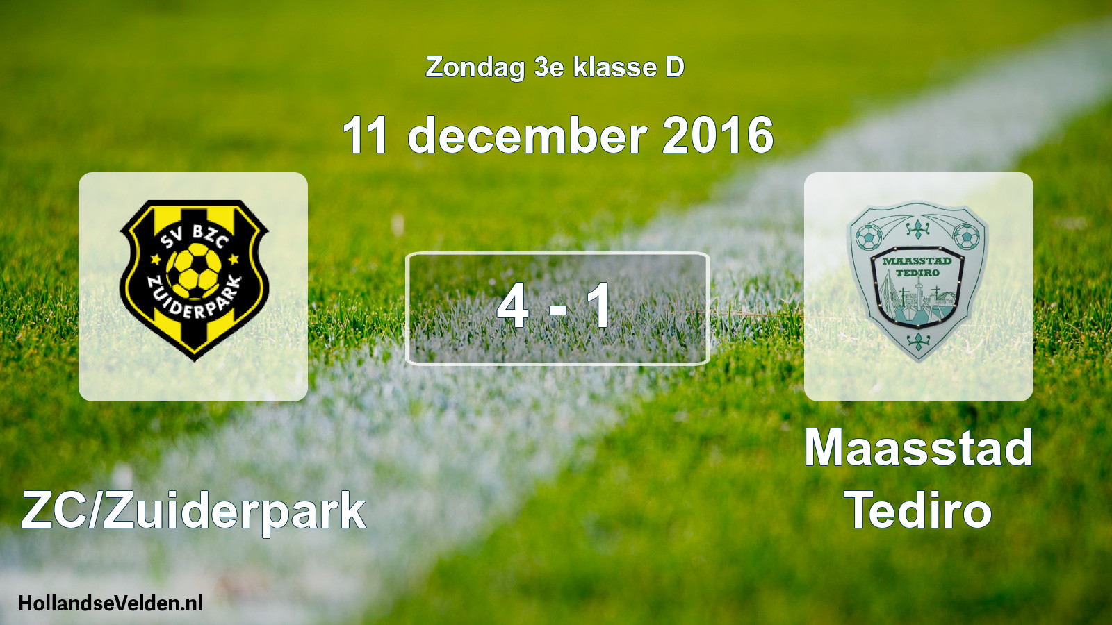 Total number of matches played: BZC/Zuiderpark - Maasstad Tediro 4 - 1 (11 December 2016)