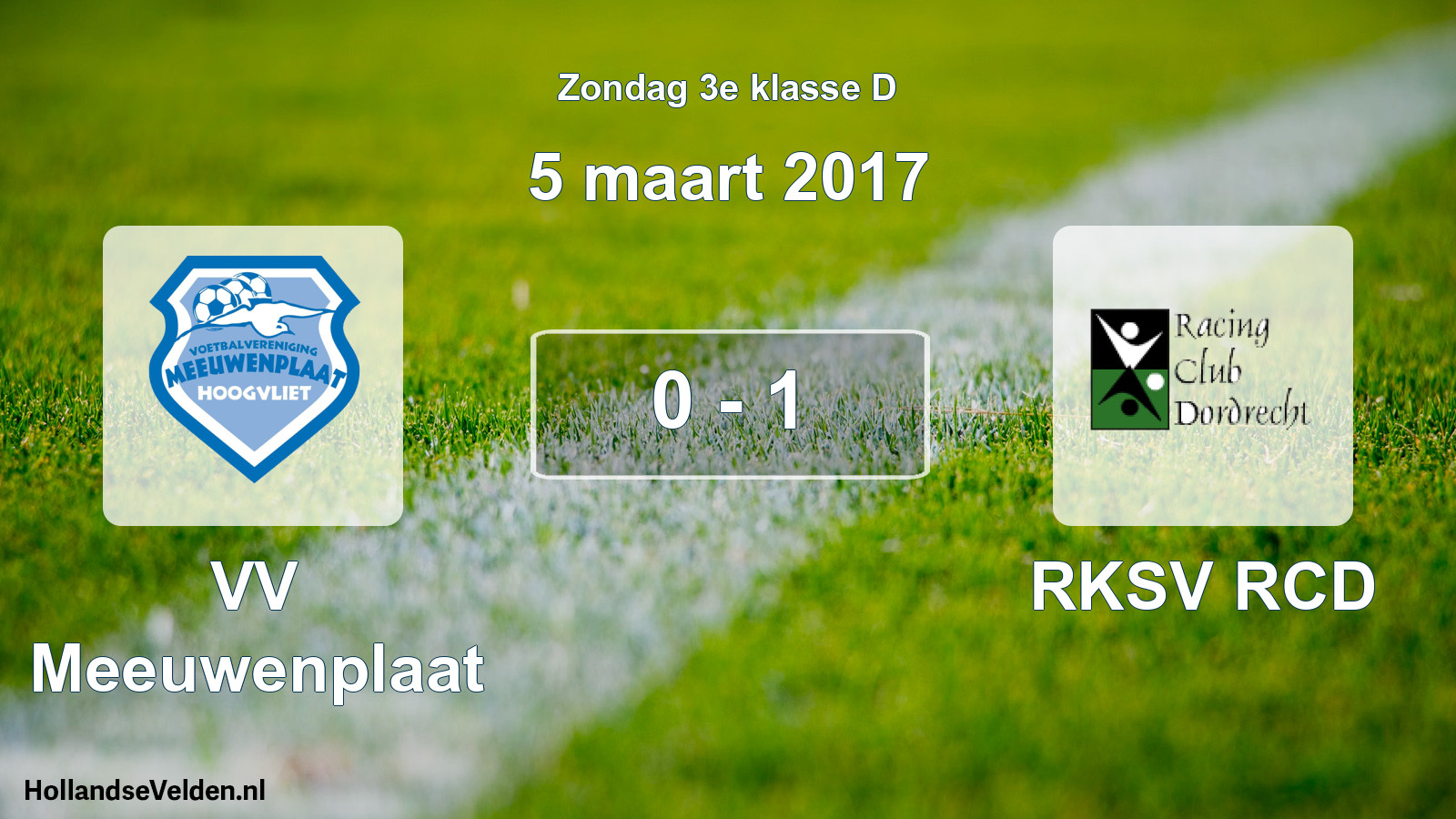 Total number of matches played: VV Meeuwenplaat - RKSV RCD 0 - 1 (5 March 2017)