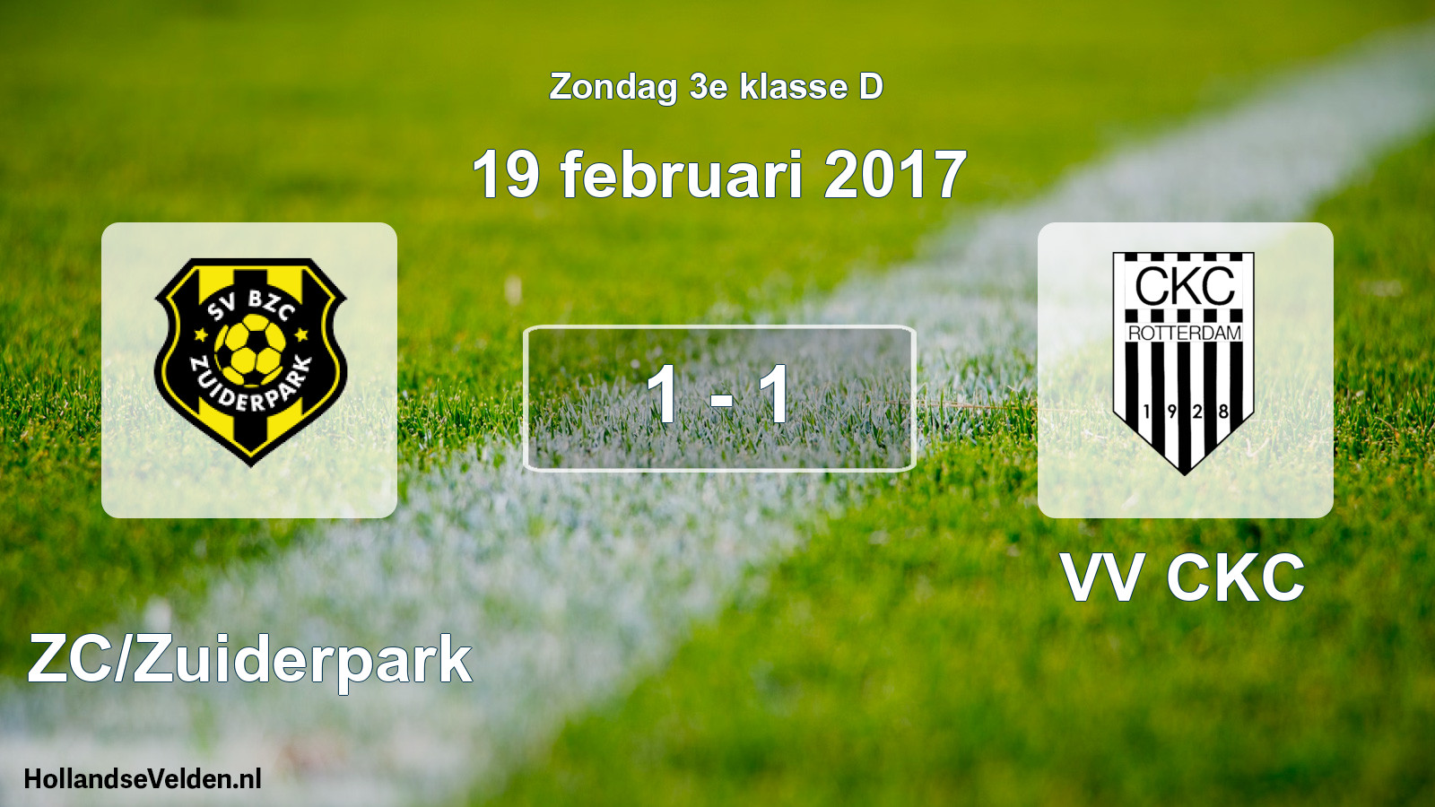 Total number of matches played: BZC/Zuiderpark - VV CKC 1 - 1 (19 February 2017)