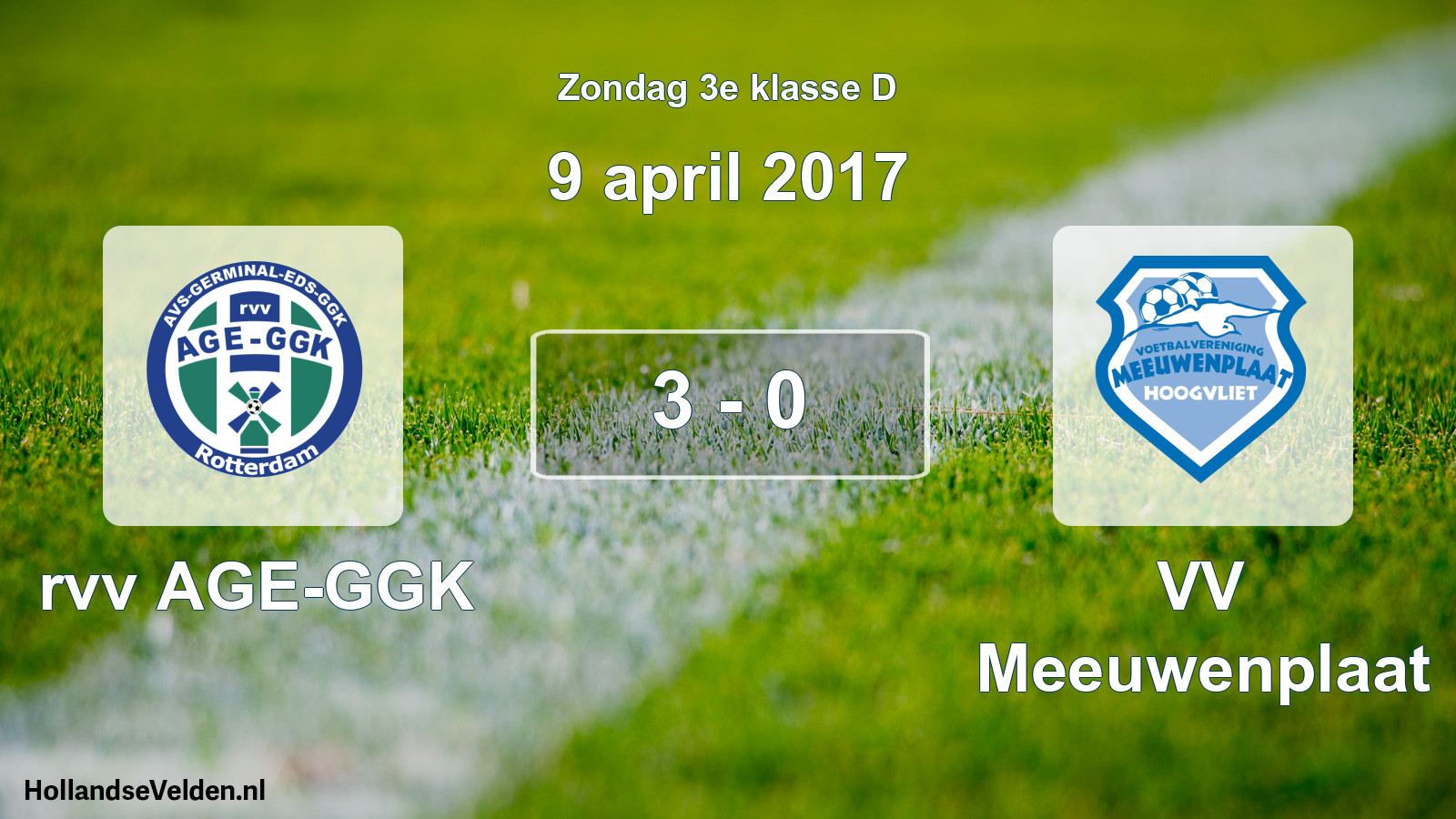 Total number of matches played: rvv AGE-GGK - VV Meeuwenplaat 3 - 0 (9 April 2017)