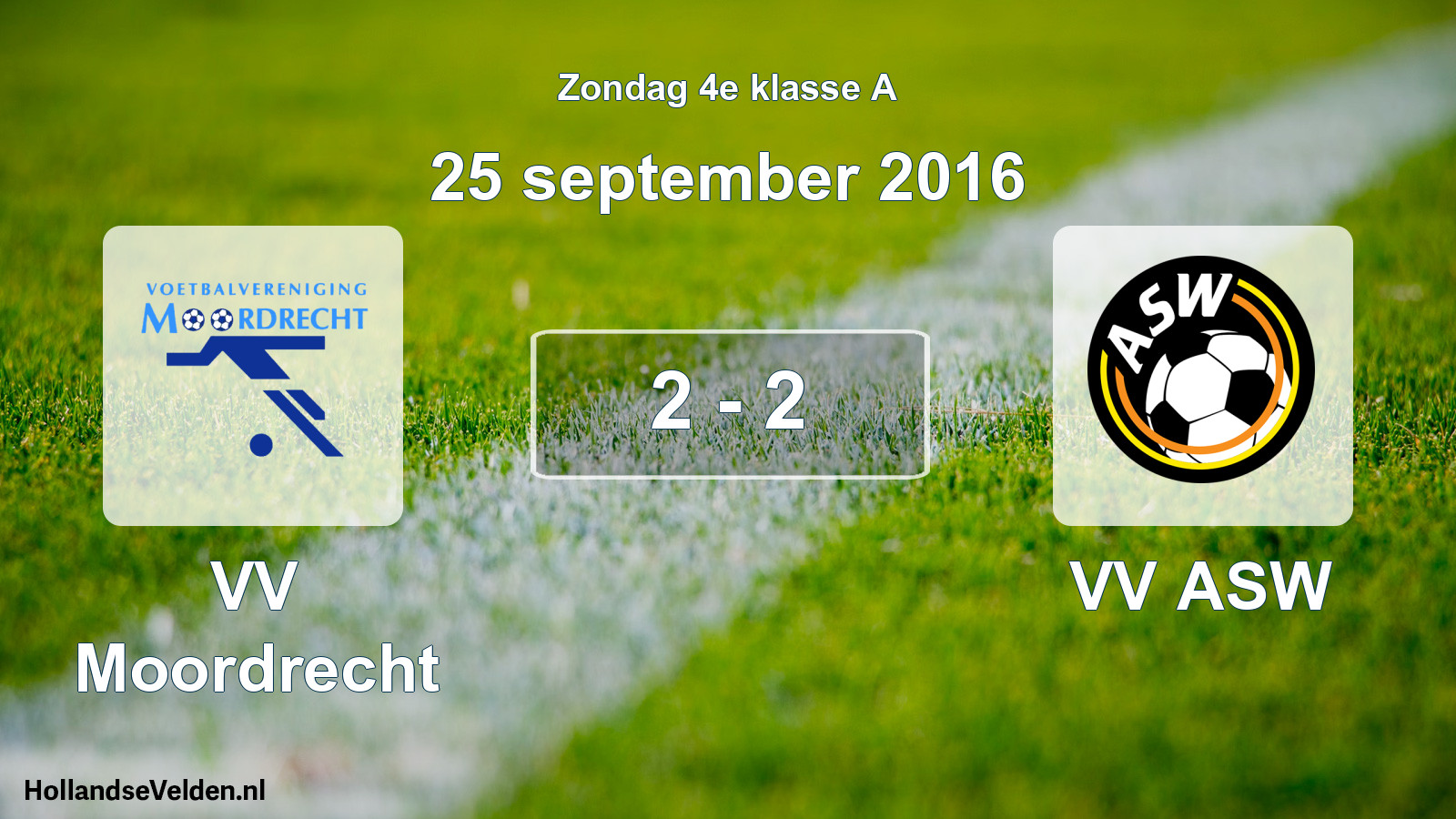 Total number of matches played: VV Moordrecht - VV ASW 2 - 2 (25 September 2016)