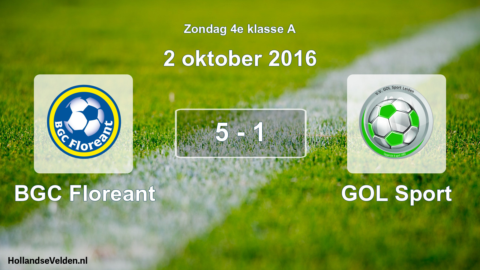 Gespeelde wedstrijd: BGC Floreant - GOL Sport 5 - 1 (2 oktober 2016)