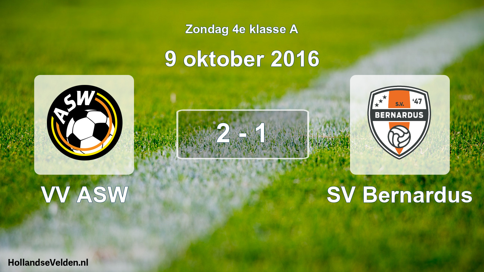 Total number of matches played: VV ASW - SV Bernardus 2 - 1 (9 October 2016)