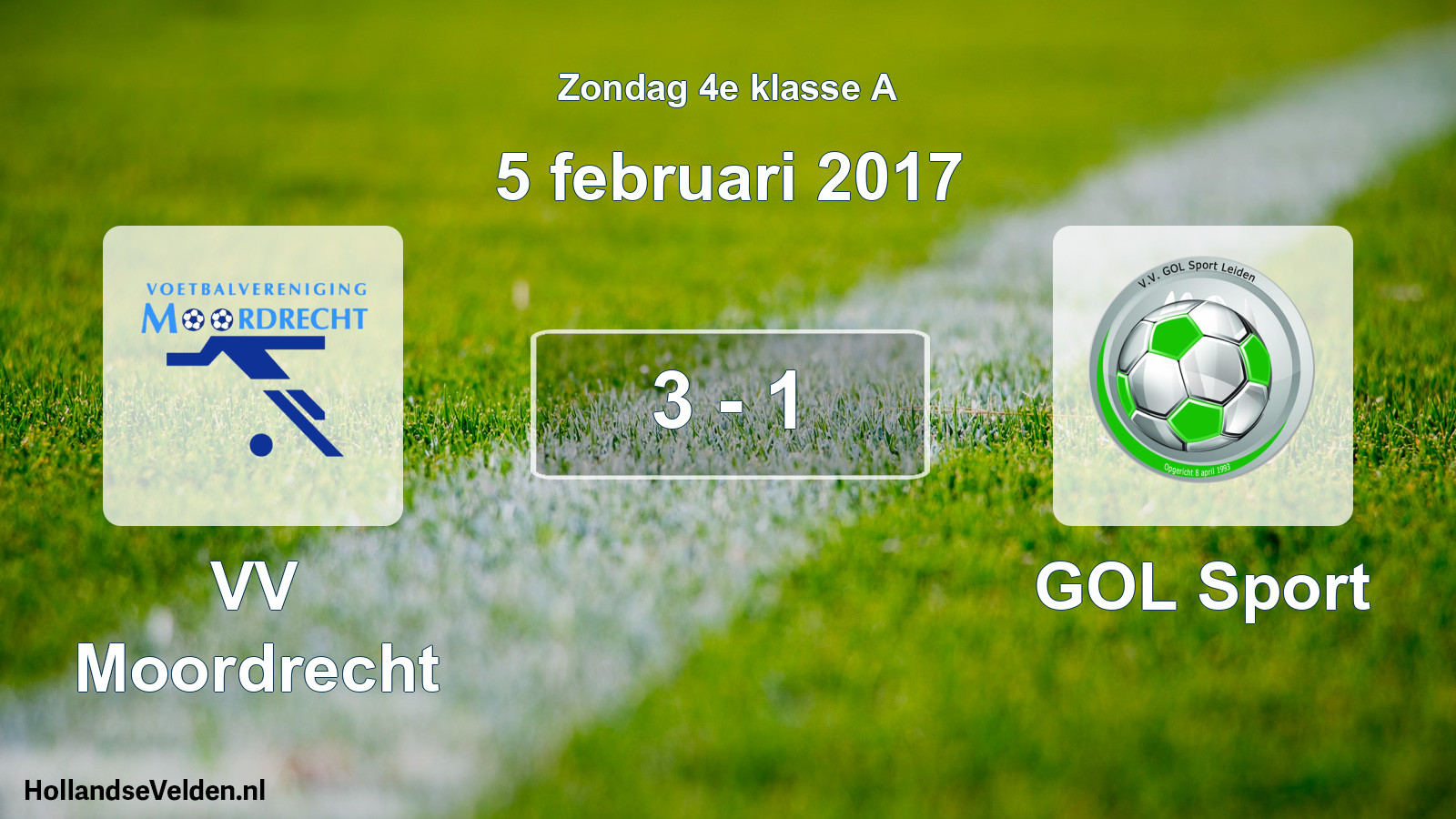 Total number of matches played: VV Moordrecht - GOL Sport 3 - 1 (5 February 2017)