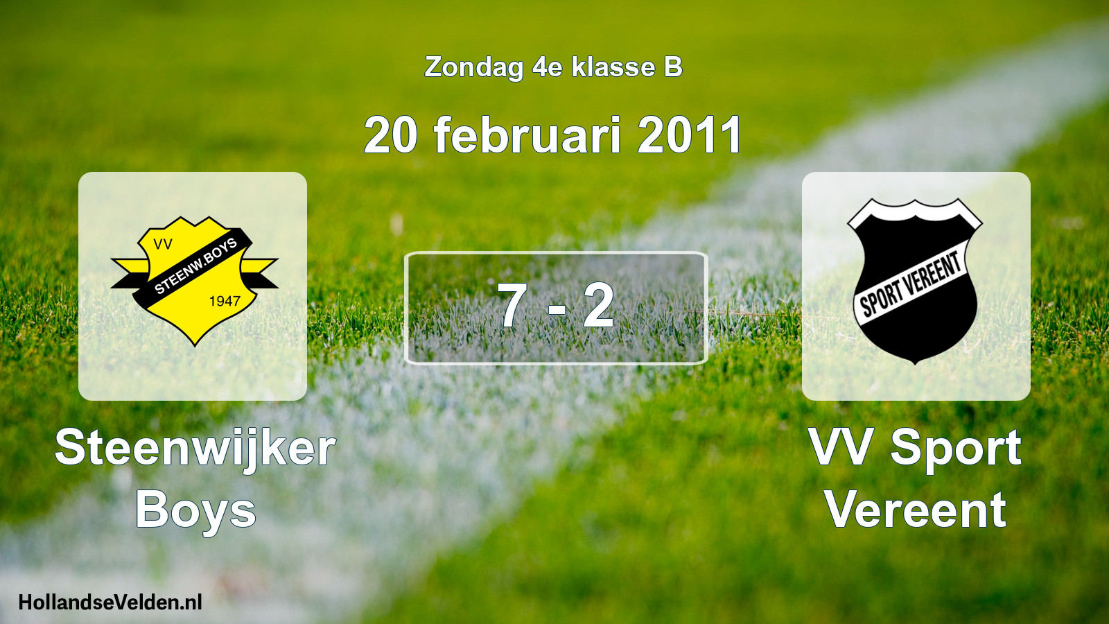 Total number of matches played: Steenwijker Boys - VV Sport Vereent 7 - 2 (20 February 2011)