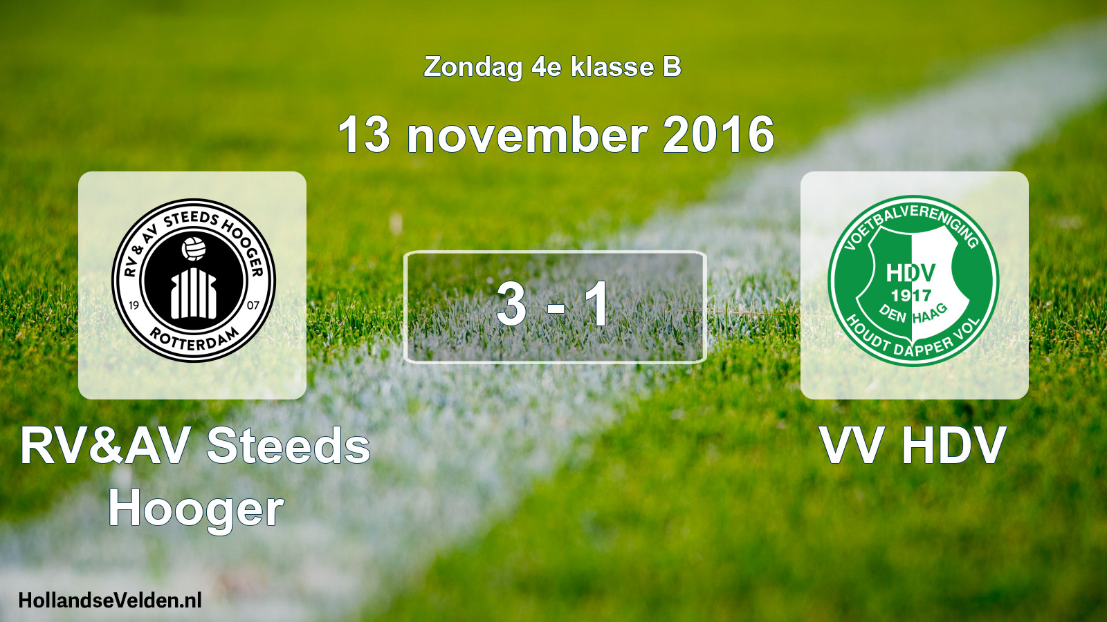 Total number of matches played: RV&AV Steeds Hooger - VV HDV 3 - 1 (13 November 2016)