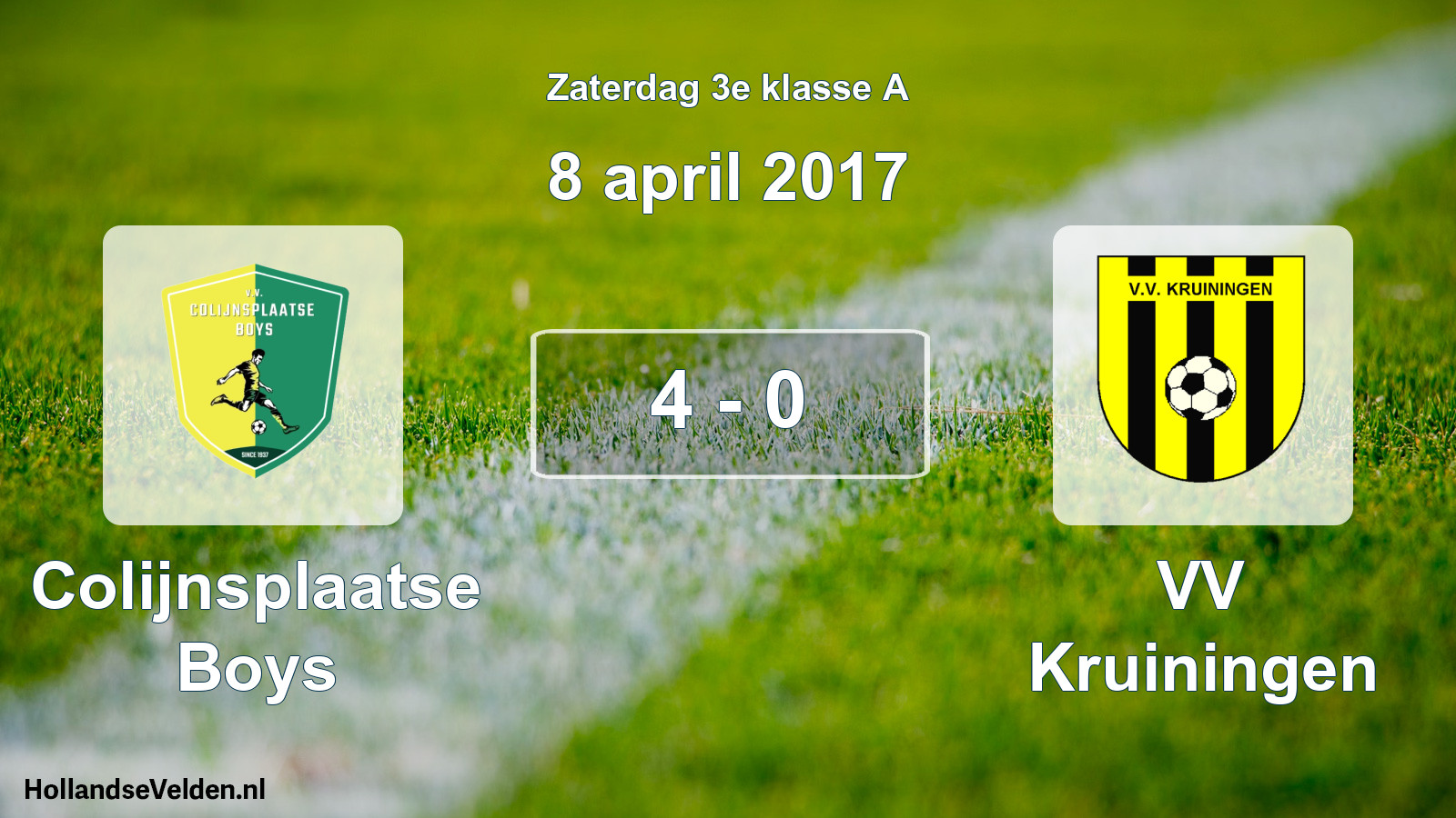 Total number of matches played: Colijnsplaatse Boys - VV Kruiningen 4 - 0 (8 April 2017)