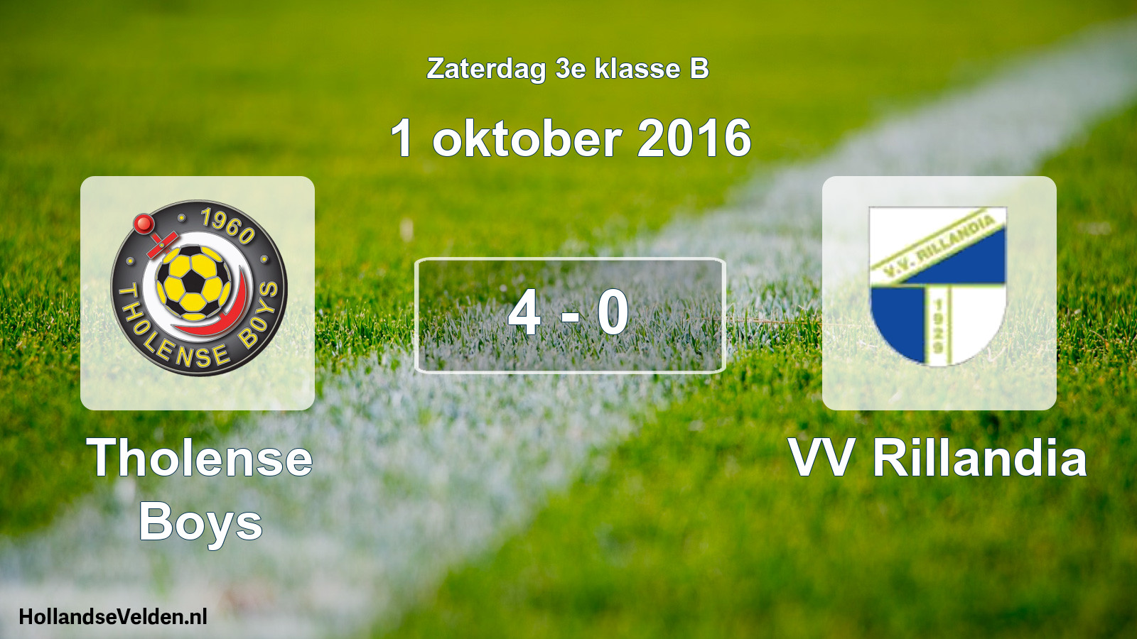 Total number of matches played: Tholense Boys - VV Rillandia 4 - 0 (1 October 2016)