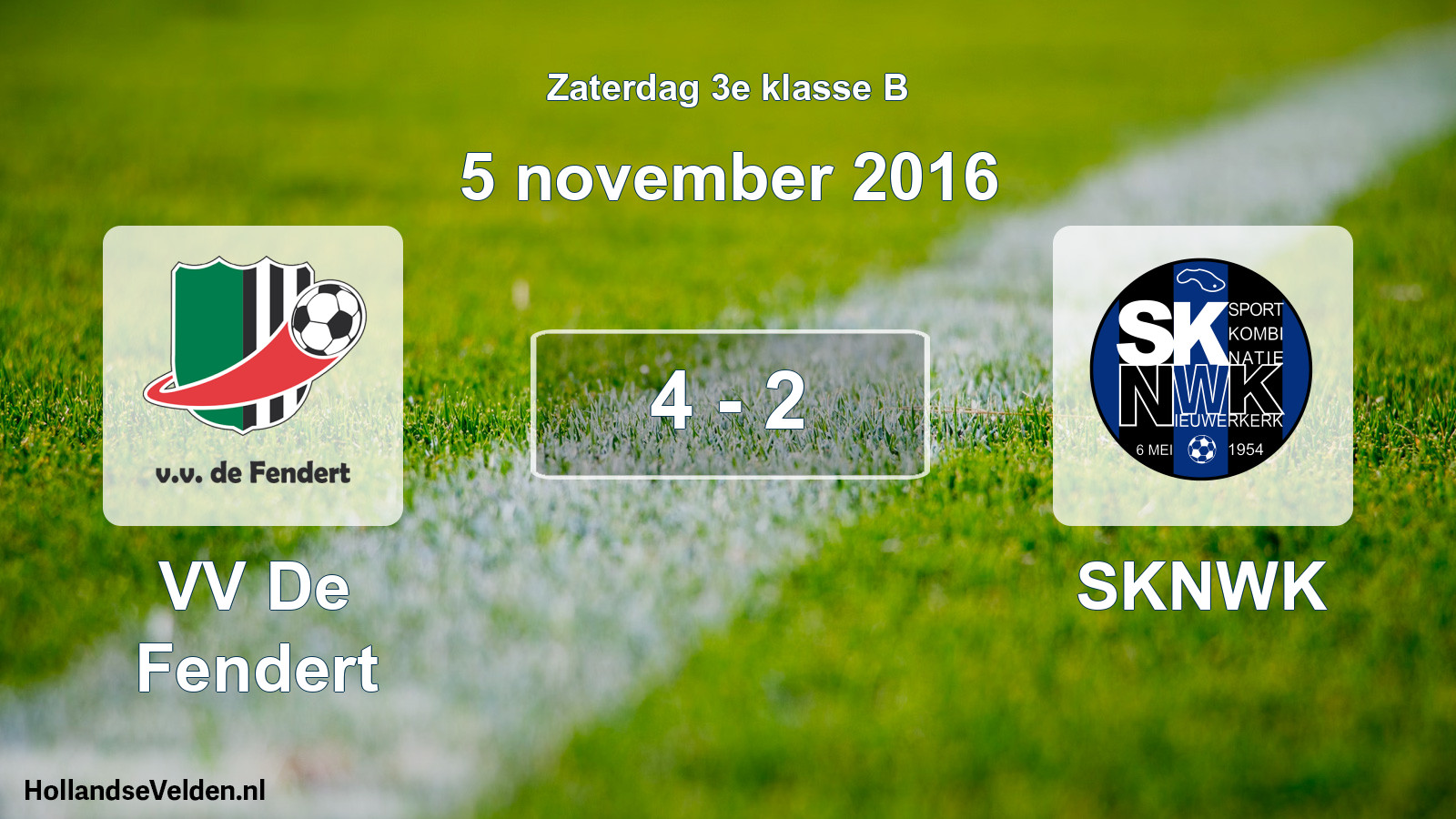 Total number of matches played: VV De Fendert - SKNWK 4 - 2 (5 November 2016)