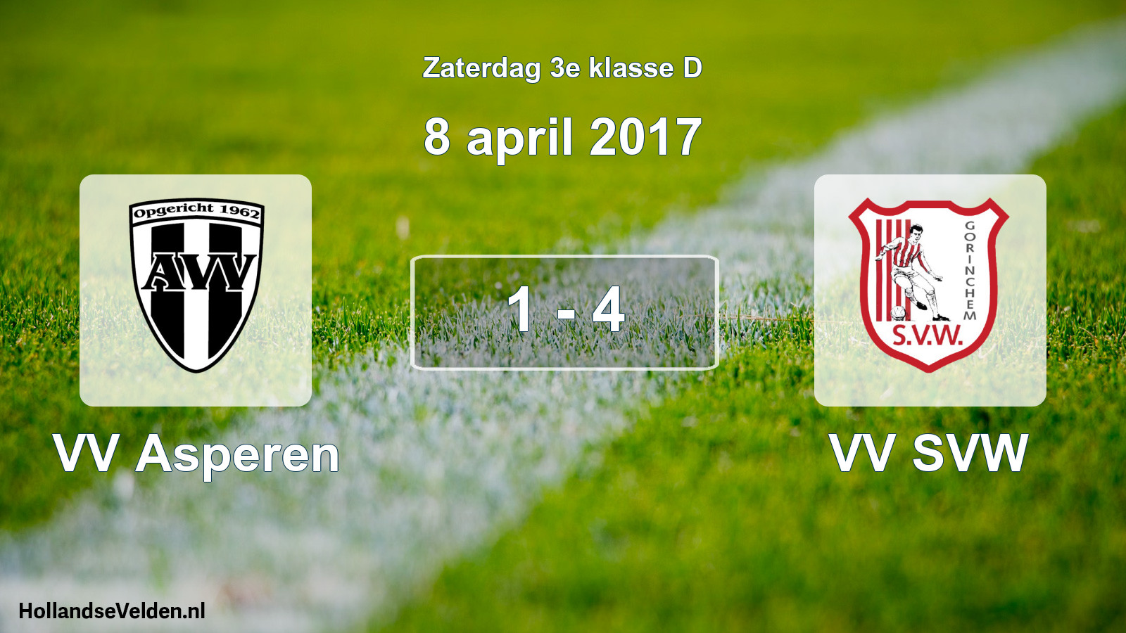 Total number of matches played: VV Asperen - VV SVW 1 - 4 (8 April 2017)