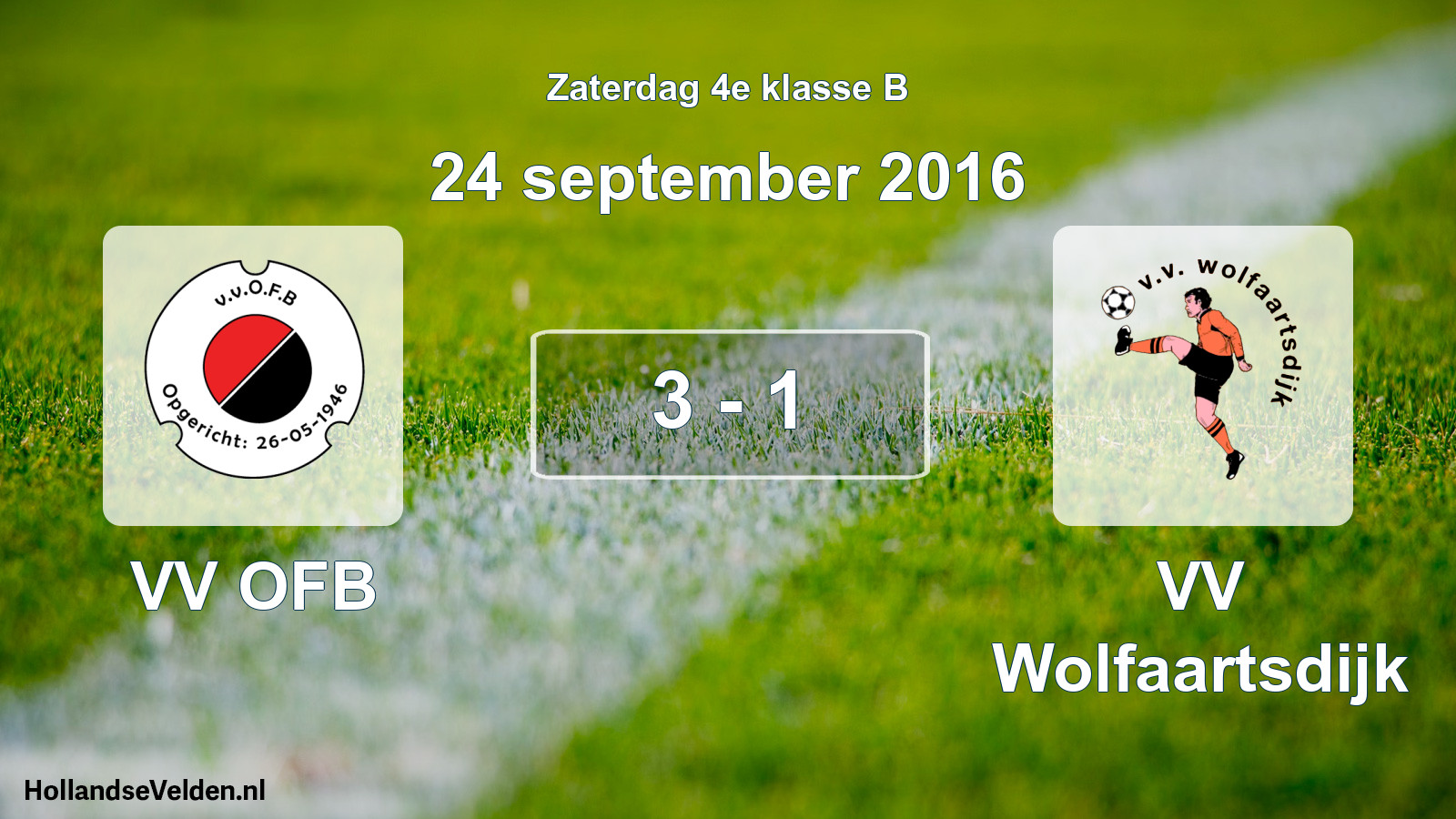 Total number of matches played: VV OFB - VV Wolfaartsdijk 3 - 1 (24 September 2016)