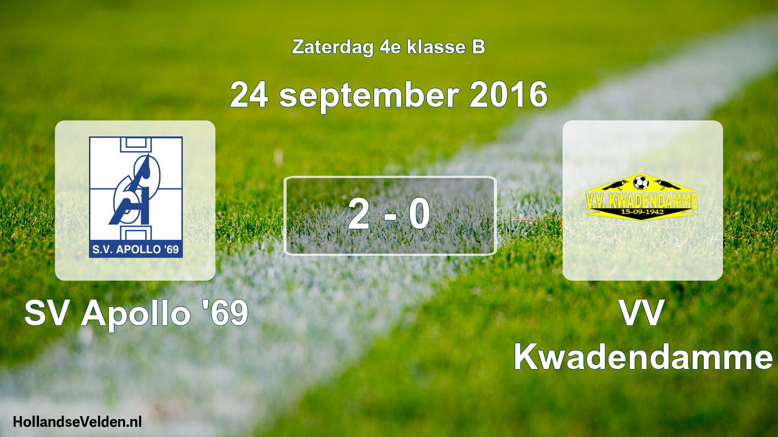 Total number of matches played: SV Apollo '69 - VV Kwadendamme 2 - 0 (24 September 2016)