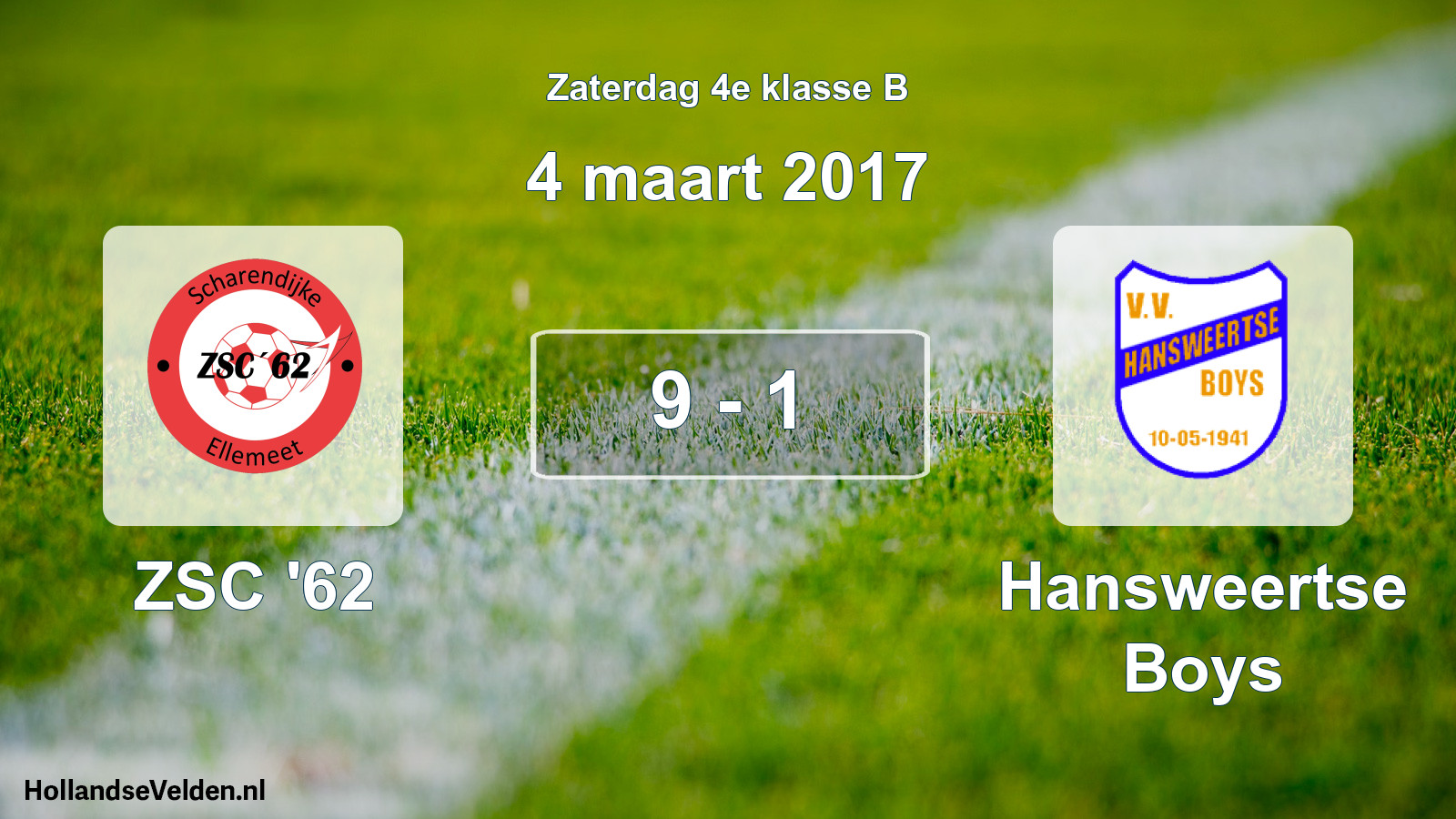 Total number of matches played: ZSC '62 - Hansweertse Boys 9 - 1 (4 March 2017)