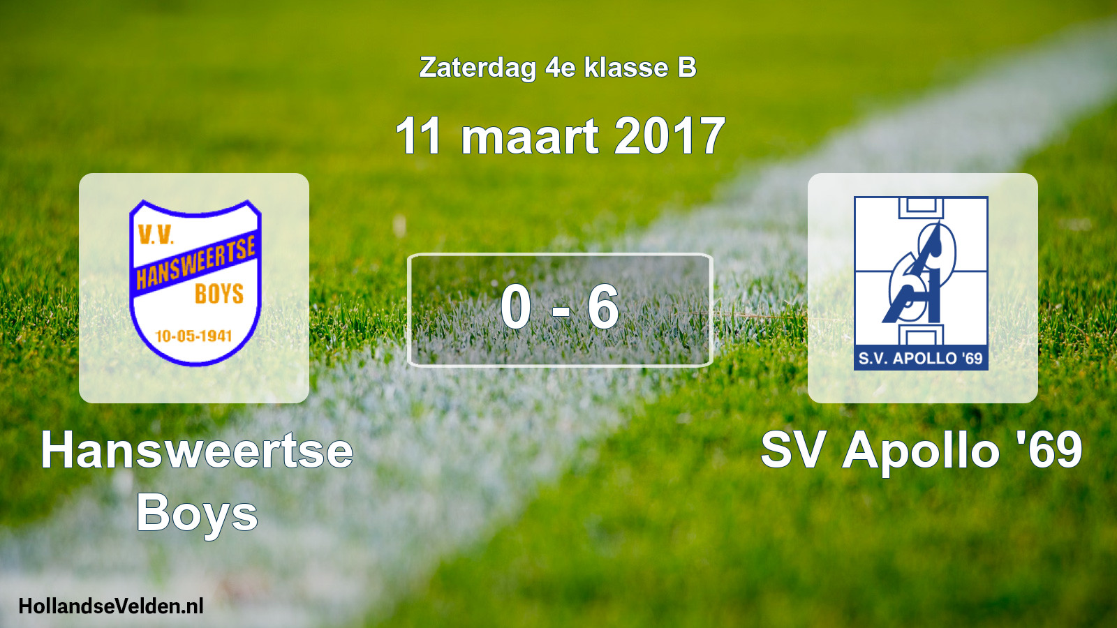 Total number of matches played: Hansweertse Boys - SV Apollo '69 0 - 6 (11 March 2017)
