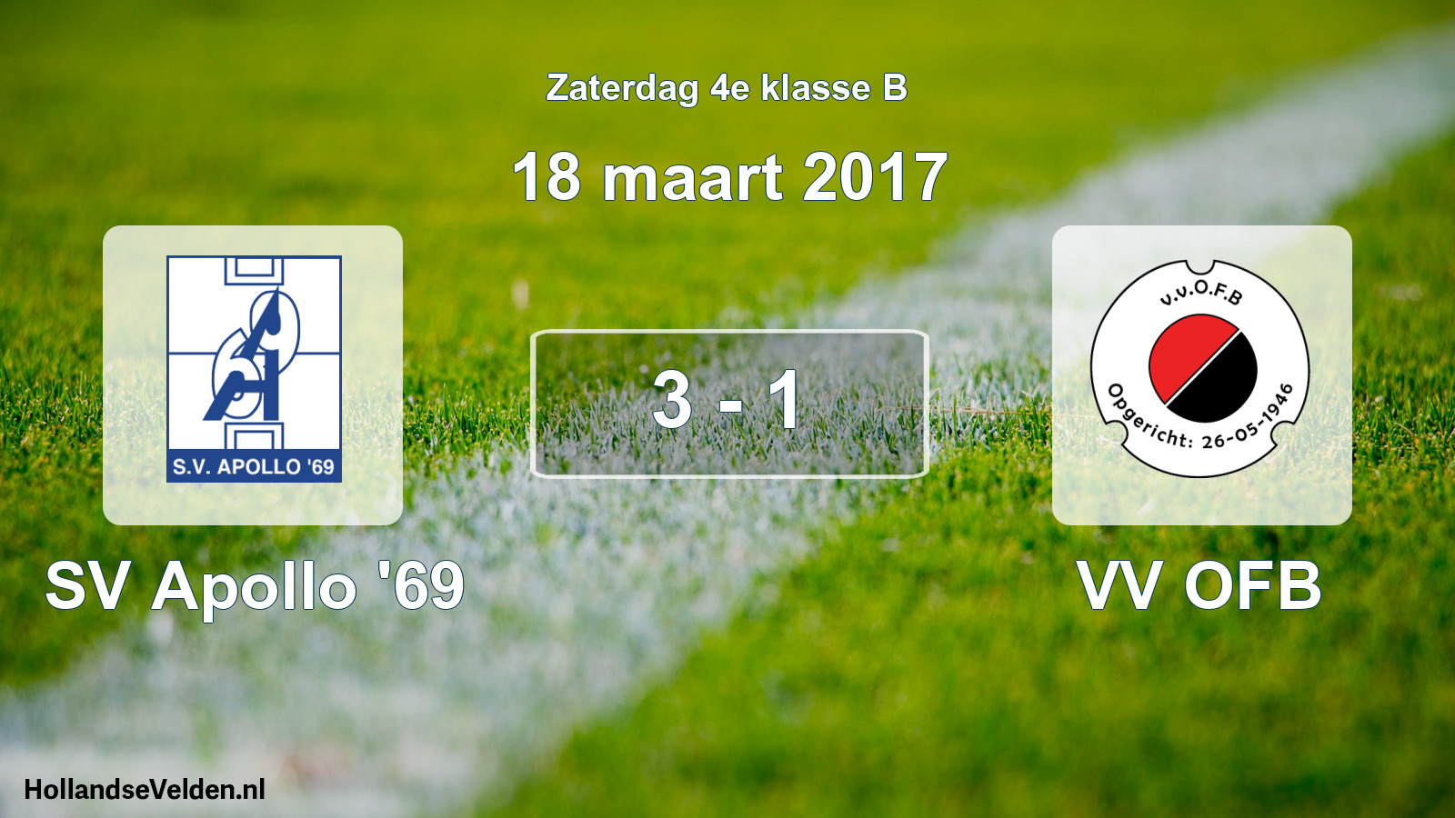 Total number of matches played: SV Apollo '69 - VV OFB 3 - 1 (18 March 2017)