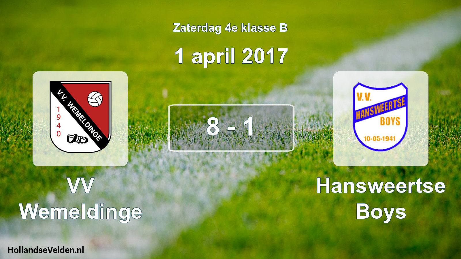 Total number of matches played: VV Wemeldinge - Hansweertse Boys 8 - 1 (1 April 2017)