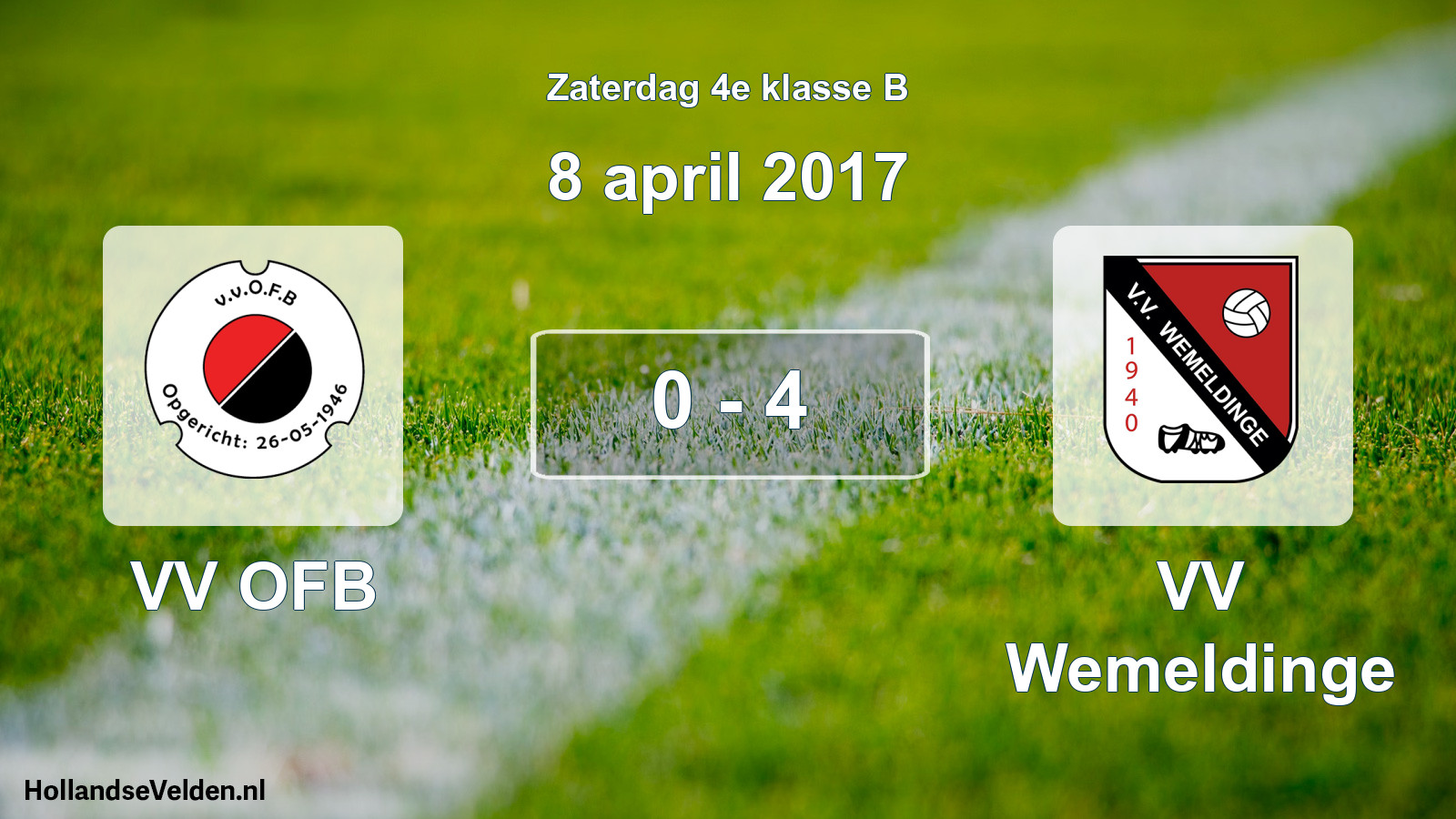 Total number of matches played: VV OFB - VV Wemeldinge 0 - 4 (8 April 2017)