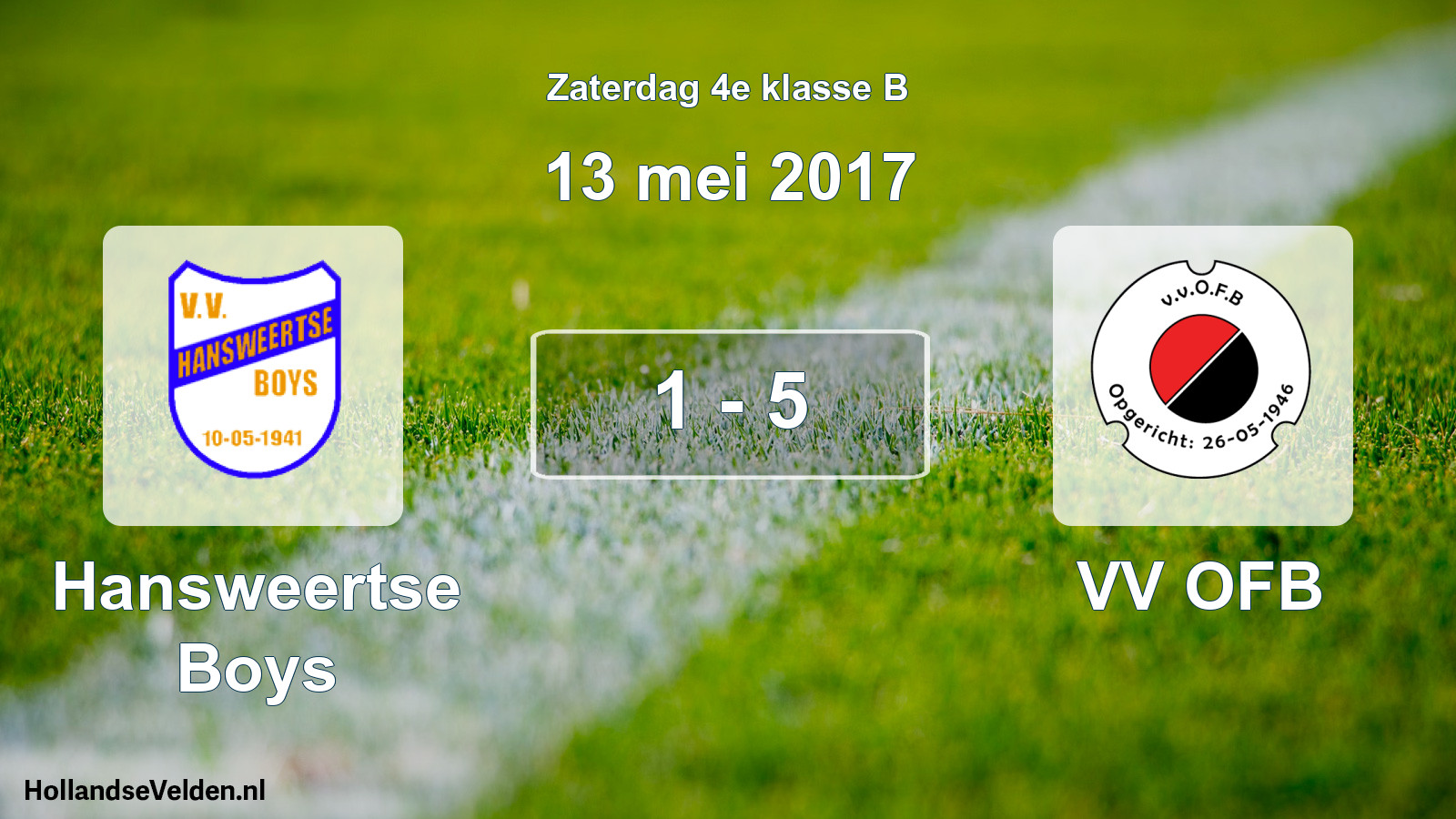 Total number of matches played: Hansweertse Boys - VV OFB 1 - 5 (13 May 2017)