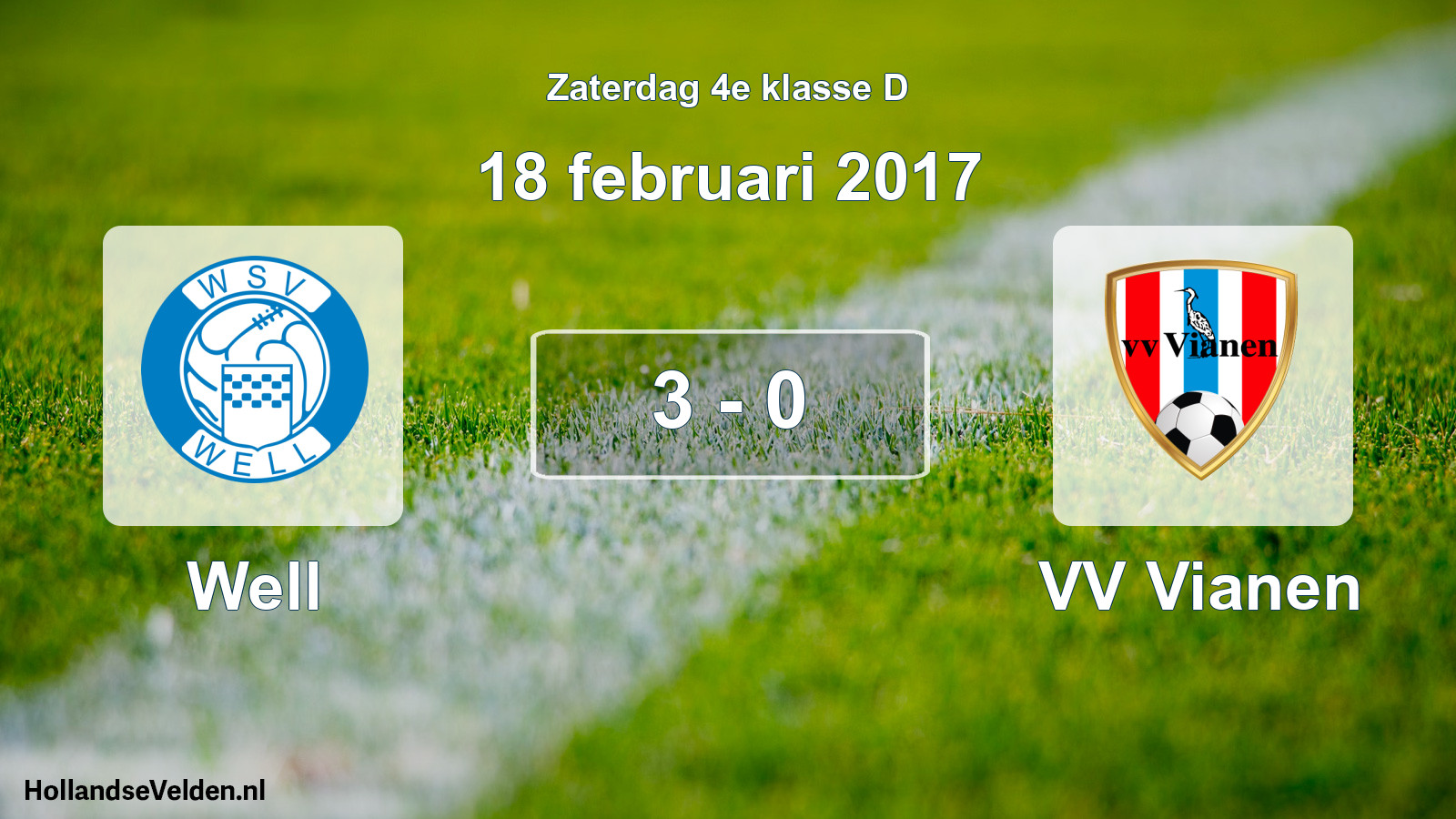 Total number of matches played: Well - VV Vianen 3 - 0 (18 February 2017)