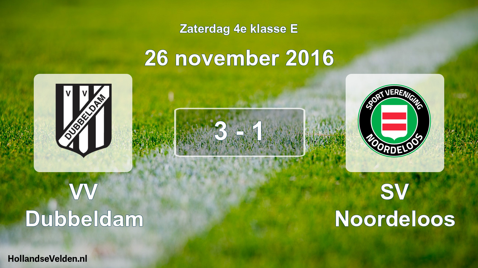 Total number of matches played: VV Dubbeldam - SV Noordeloos 3 - 1 (26 November 2016)