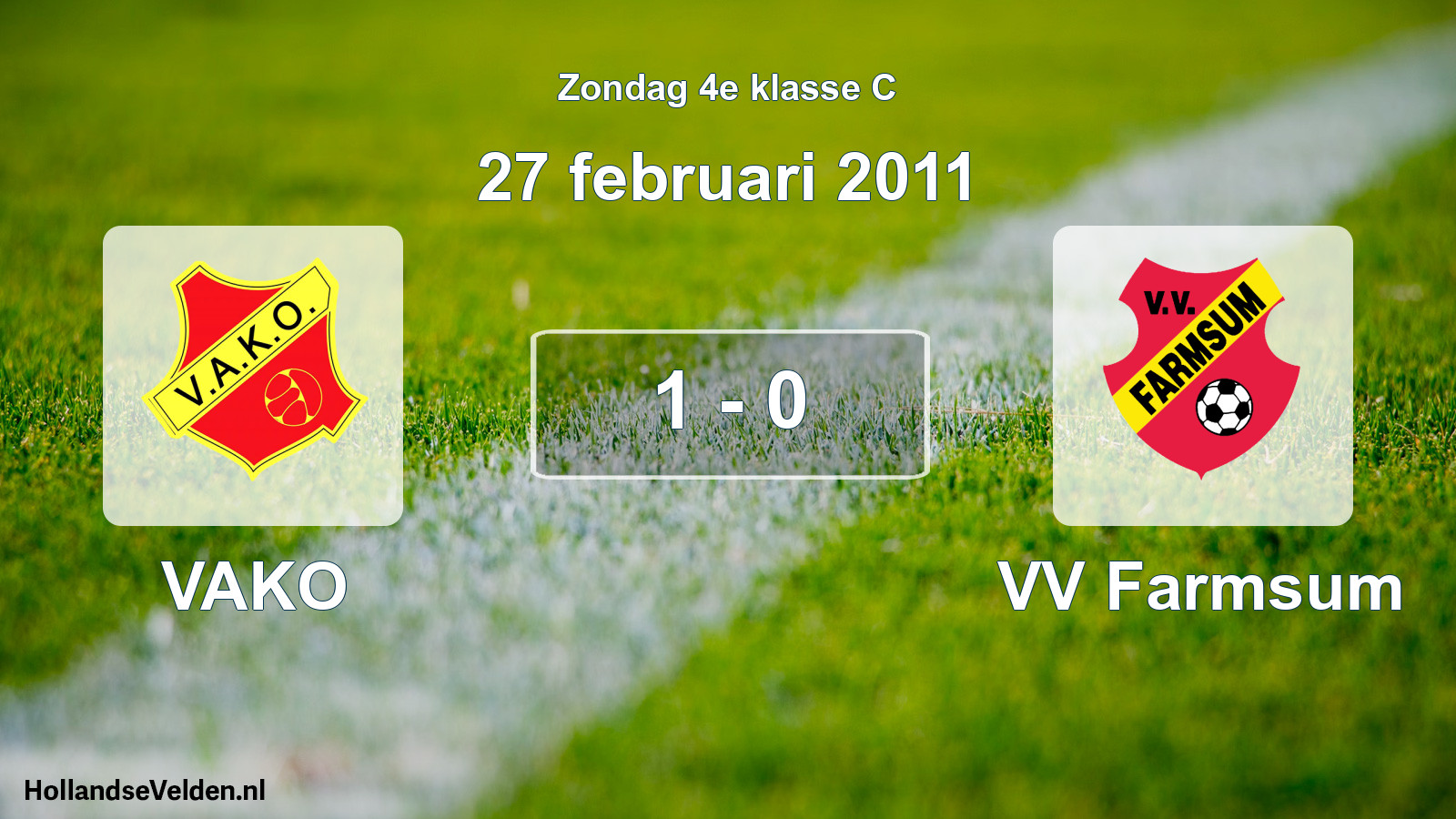 Total number of matches played: VAKO - VV Farmsum 1 - 0 (27 February 2011)