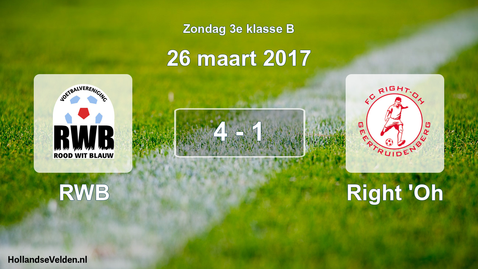 Total number of matches played: RWB - Right 'Oh 4 - 1 (26 March 2017)