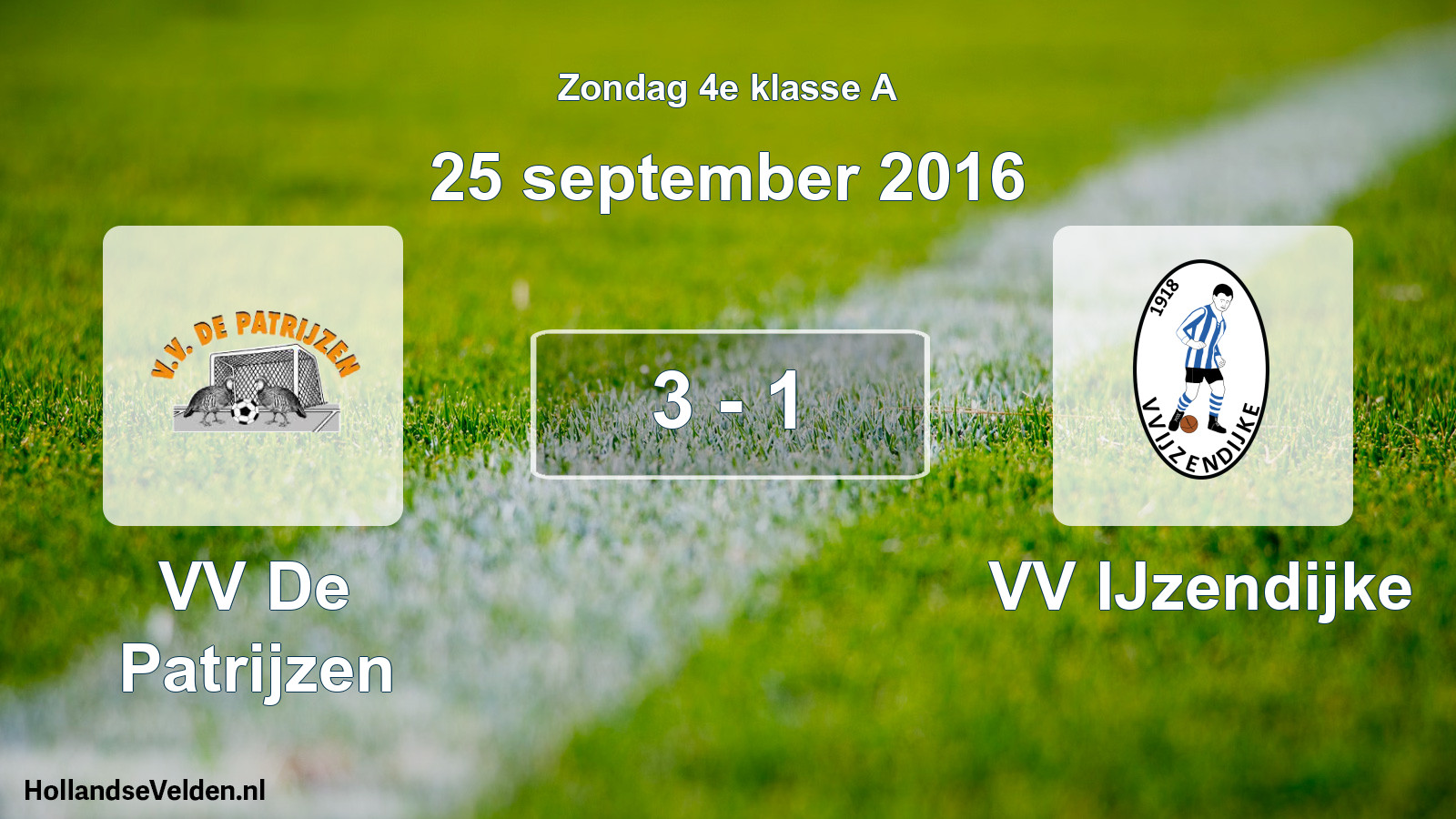 Total number of matches played: VV De Patrijzen - VV IJzendijke 3 - 1 (25 September 2016)