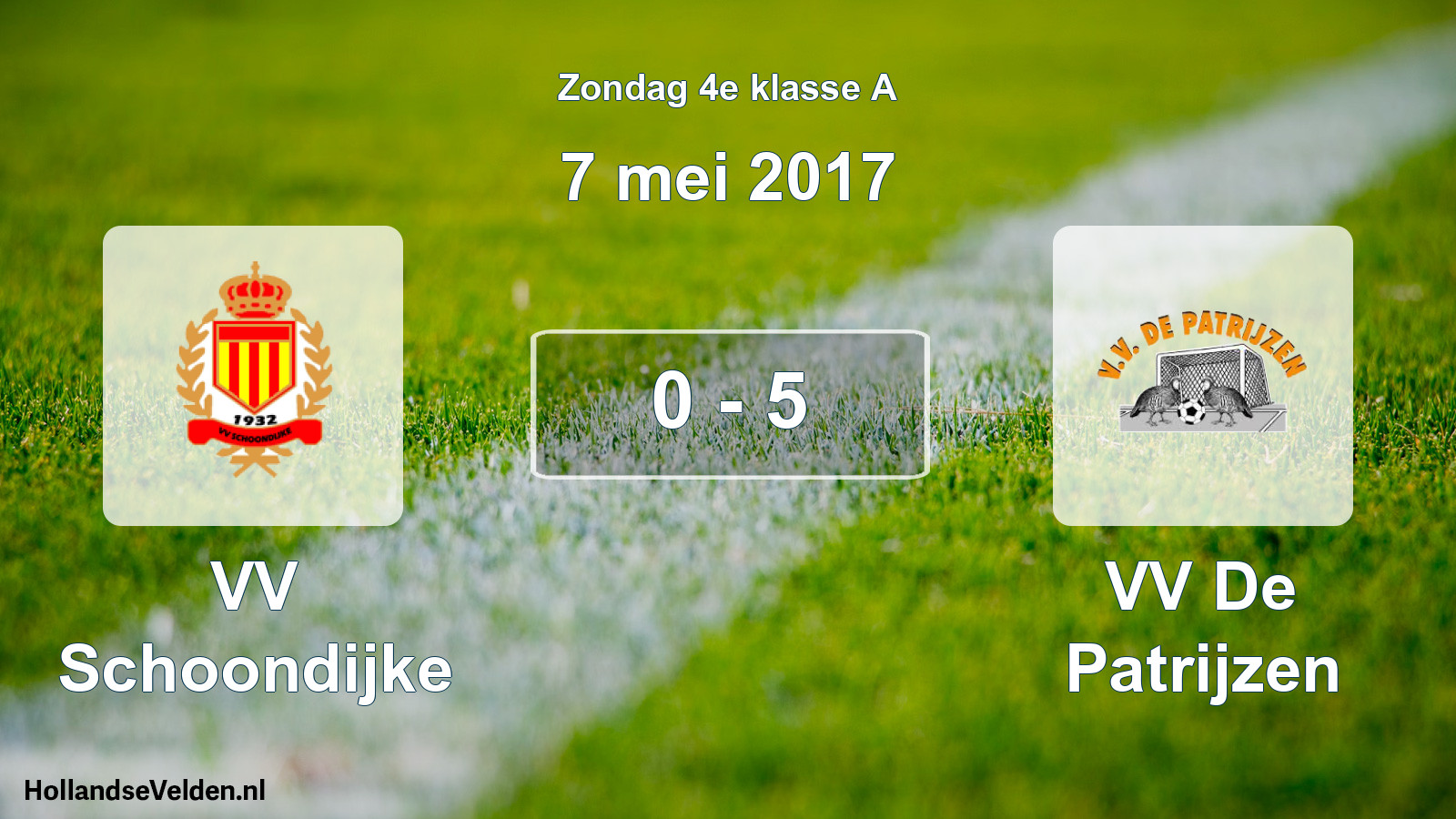 Total number of matches played: VV Schoondijke - VV De Patrijzen 0 - 5 (7 May 2017)