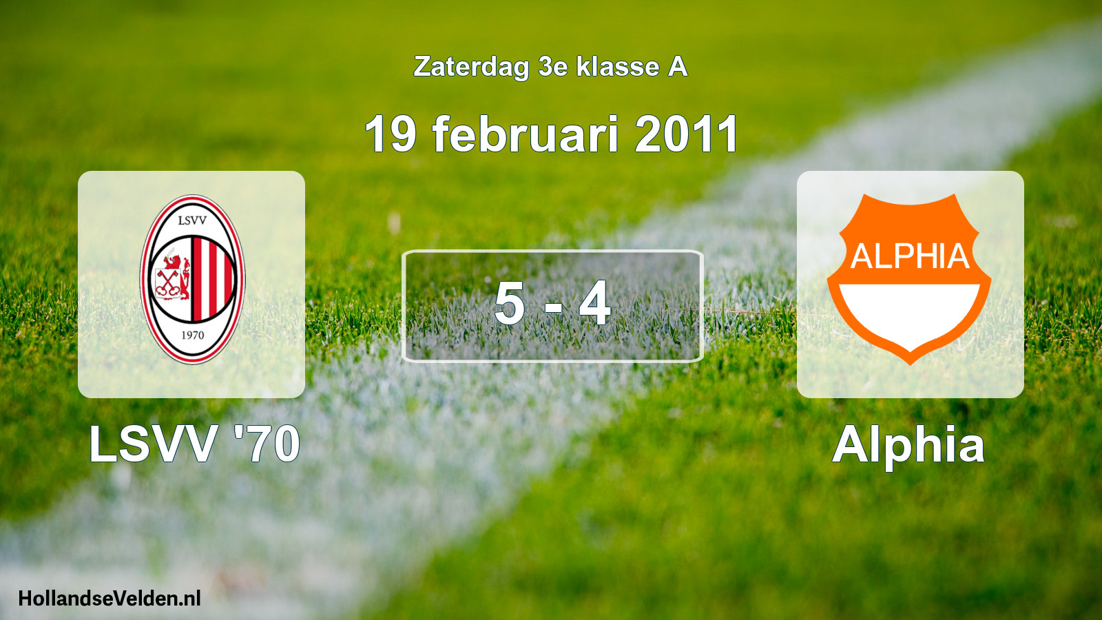 Total number of matches played: LSVV '70 - Alphia 5 - 4 (19 February 2011)