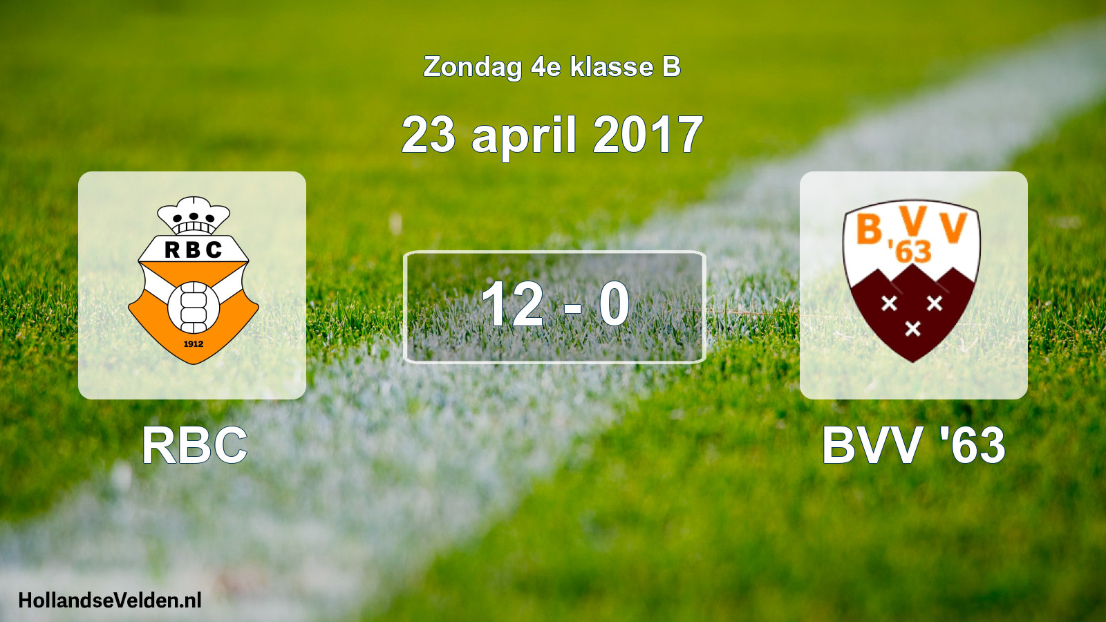 Total number of matches played: RBC - BVV '63 12 - 0 (23 April 2017)