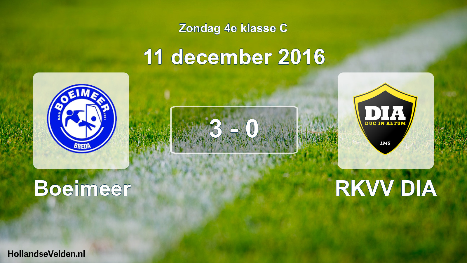 Total number of matches played: Boeimeer - RKVV DIA 3 - 0 (11 December 2016)