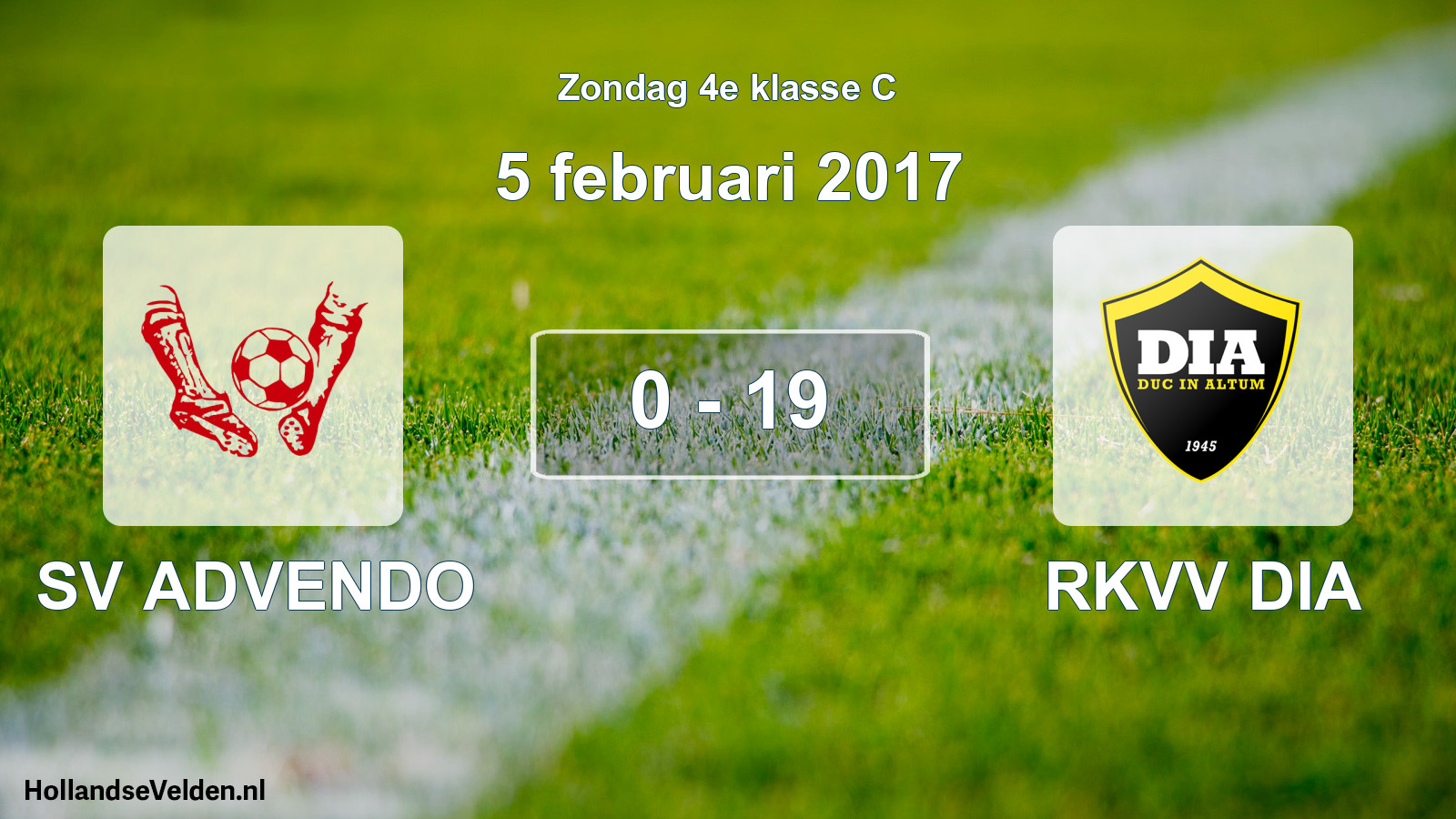 Total number of matches played: SV ADVENDO - RKVV DIA 0 - 19 (5 February 2017)