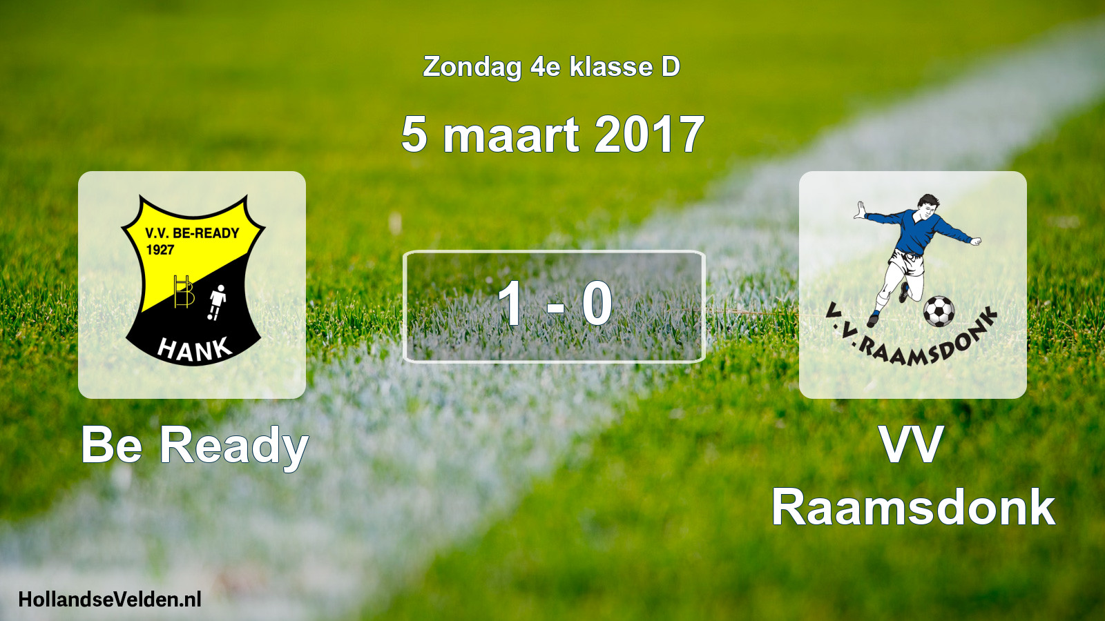 Total number of matches played: Be Ready - VV Raamsdonk 1 - 0 (5 March 2017)