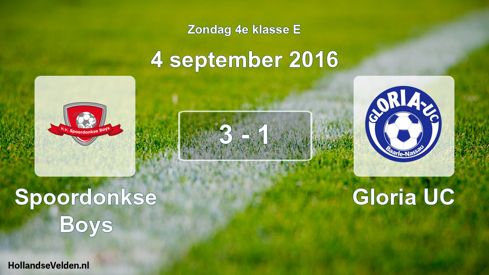 Total number of matches played: Spoordonkse Boys - Gloria UC 3 - 1 (4 September 2016)